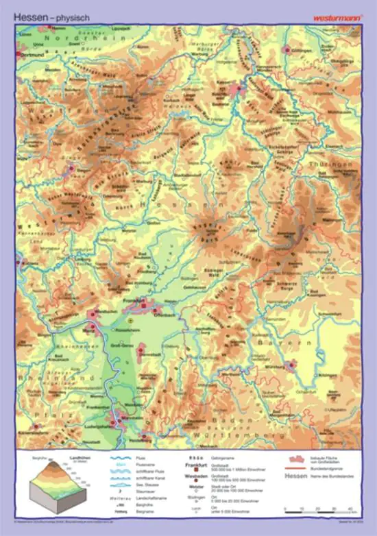 Posterkarte Hessen. physisch, politisch aus der Kategorie Geographie