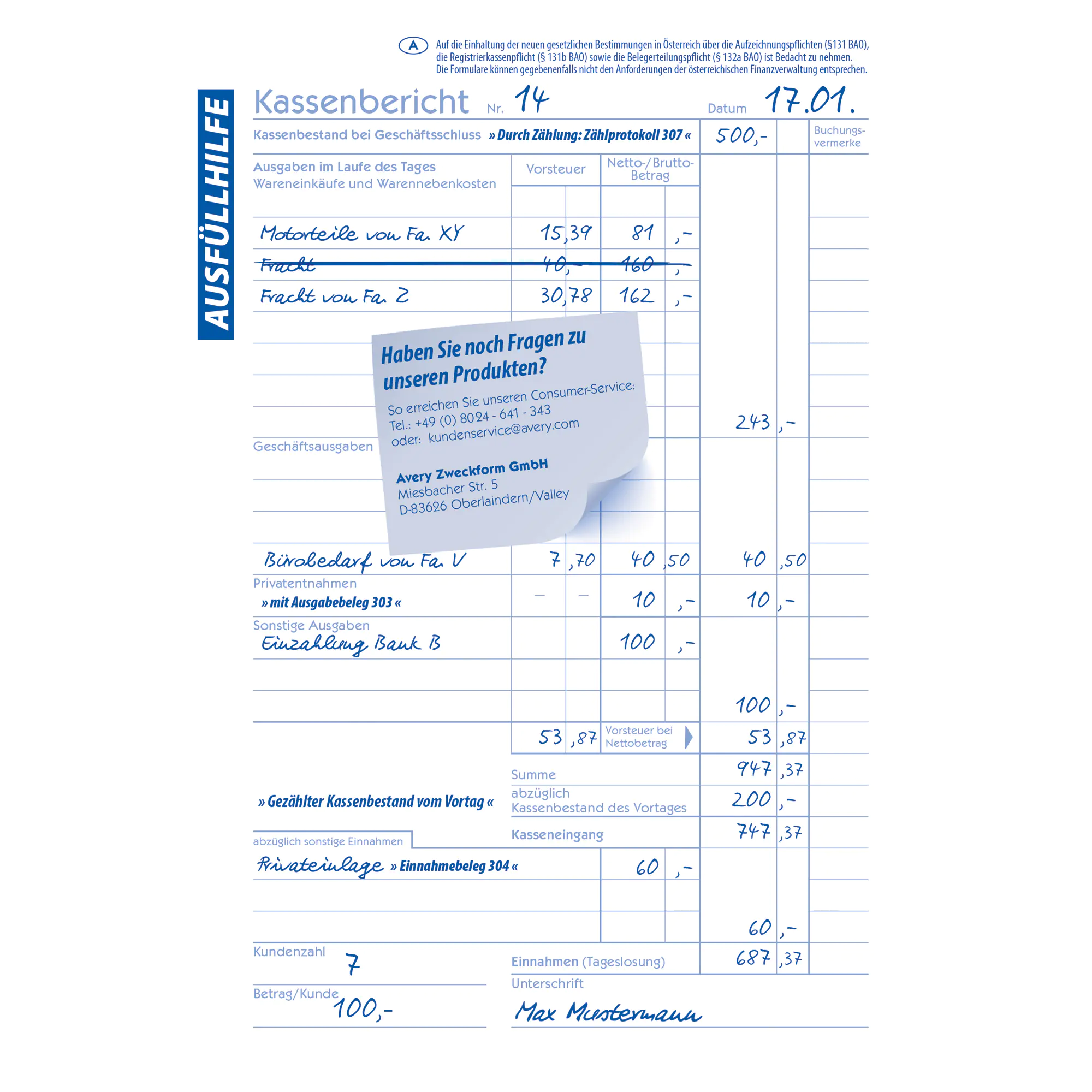 Avery Zweckf. Kassenbericht DIN A5 50Blatt aus der Kategorie  Formulare & Verträge