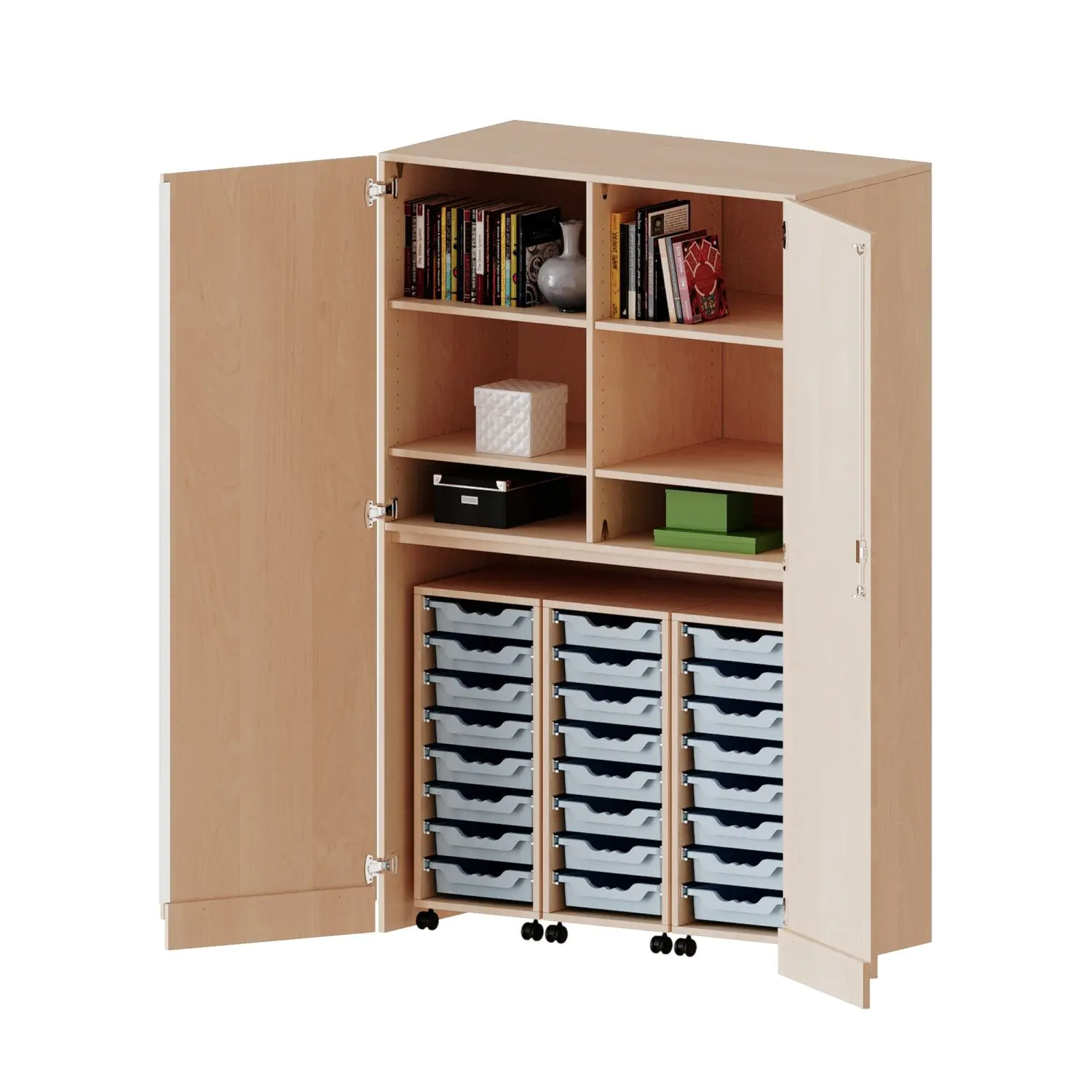 Garagenschrank OH,ne Sockel, 5 OH, 3 Container mit je 8 flachen Boxen, B/H/T 120x190x60cm aus der Kategorie Fachbereichsschränke