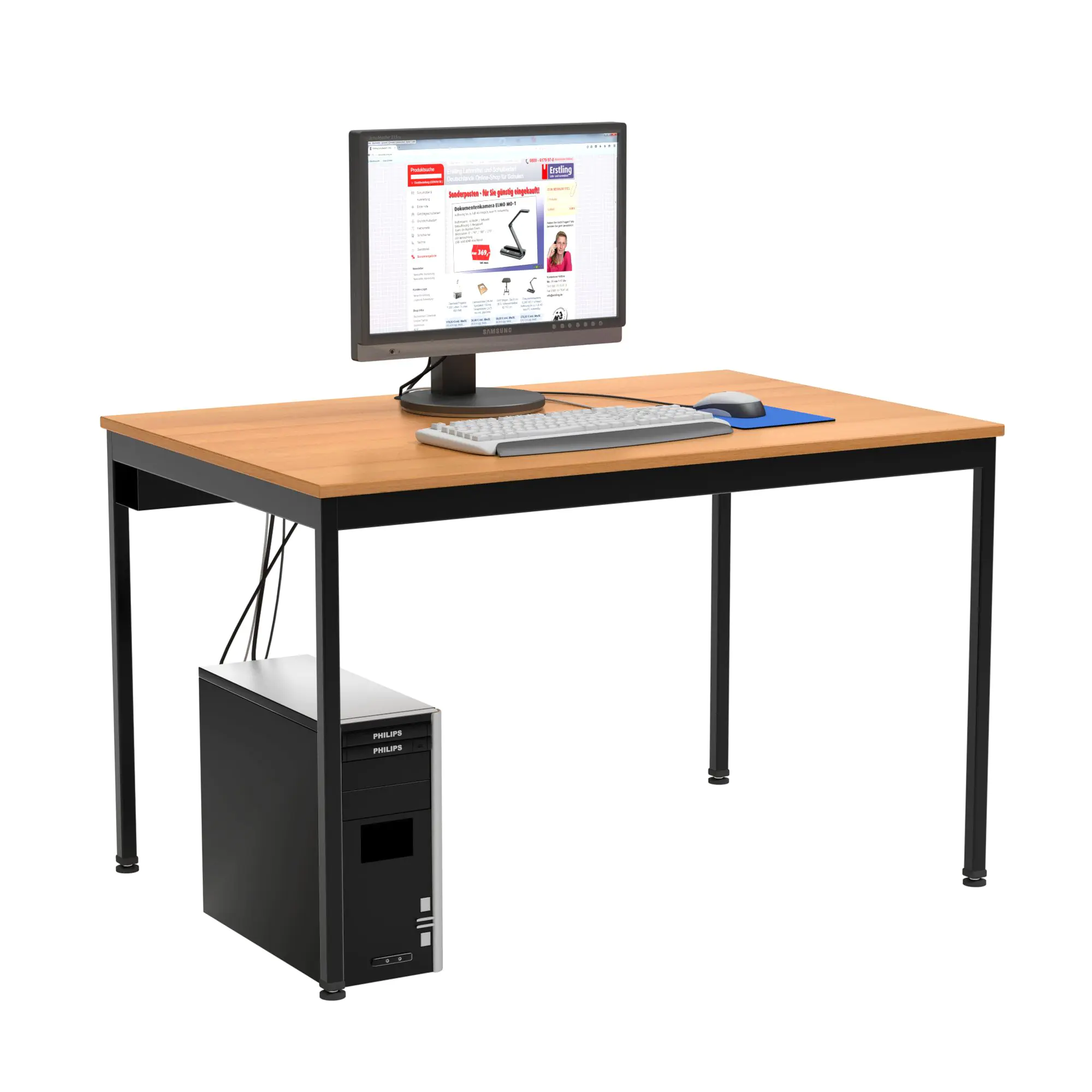 EDV-Tisch, 120x80 cm (B/T), 72 cm hoch, offener Blechkabelkanal, aus der Kategorie EDV-Tische