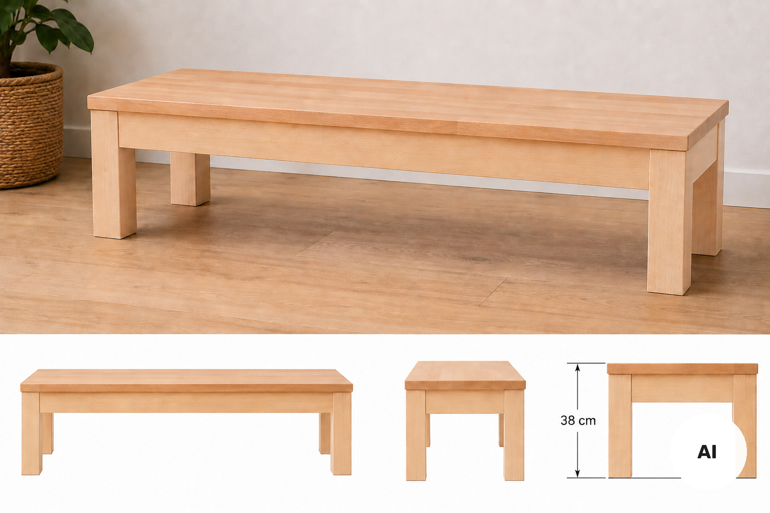 Sitzbank B/H/T 180 x 38 x 30 cm aus Buche Massivholz, natur lackiert Kunststoffgleiter aus der Kategorie Bänke