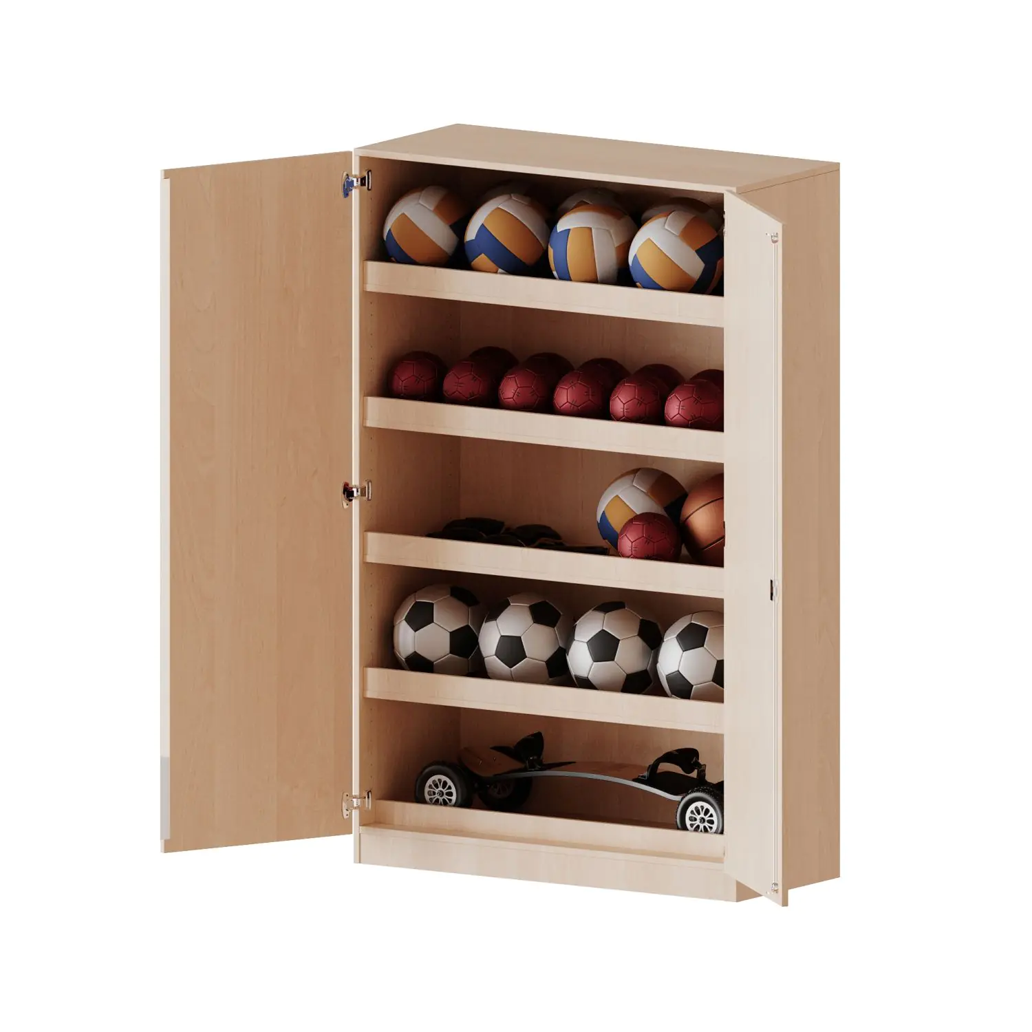 Ballschrank, 5 OH, 4 EB mit Aufkantung für Bälle, B/H/T 120x190x60cm aus der Kategorie Schränke allgemein