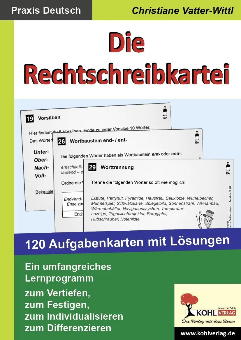 Die Rechtschreibkartei 120 Aufgabenkarten mit Lösungen aus der Kategorie Deutsch