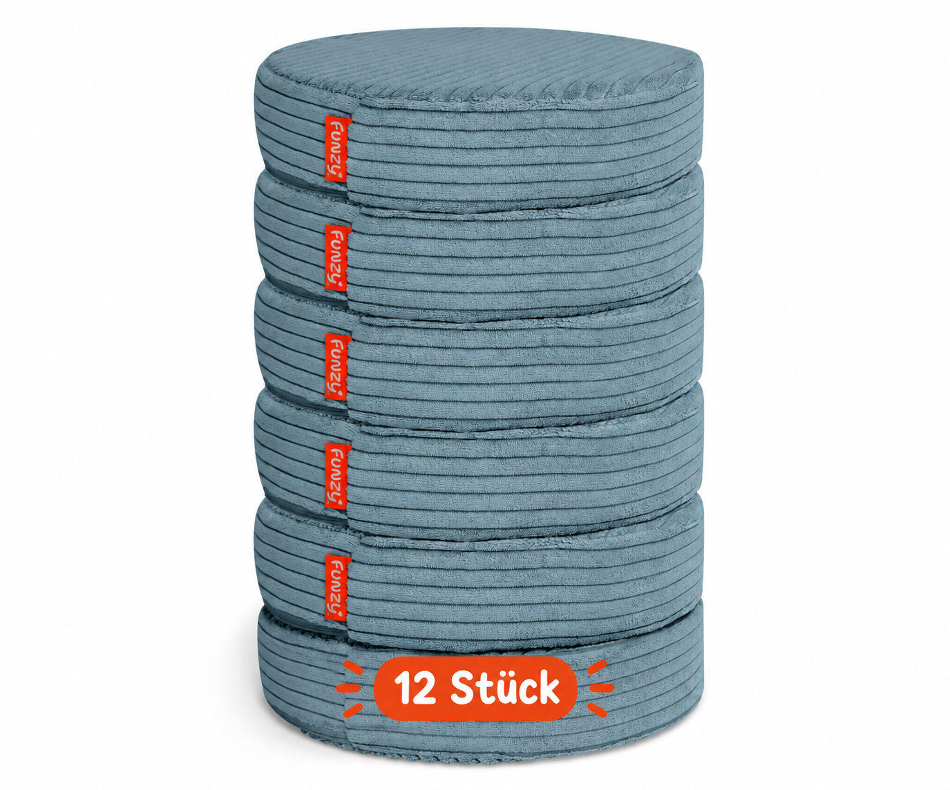 Funzy Buttons Ø 32cm, Höhe 7cm, Set aus 12 runden Spiel- und Sitzkissen mit Cordbezug aus der Kategorie Polstermöbel