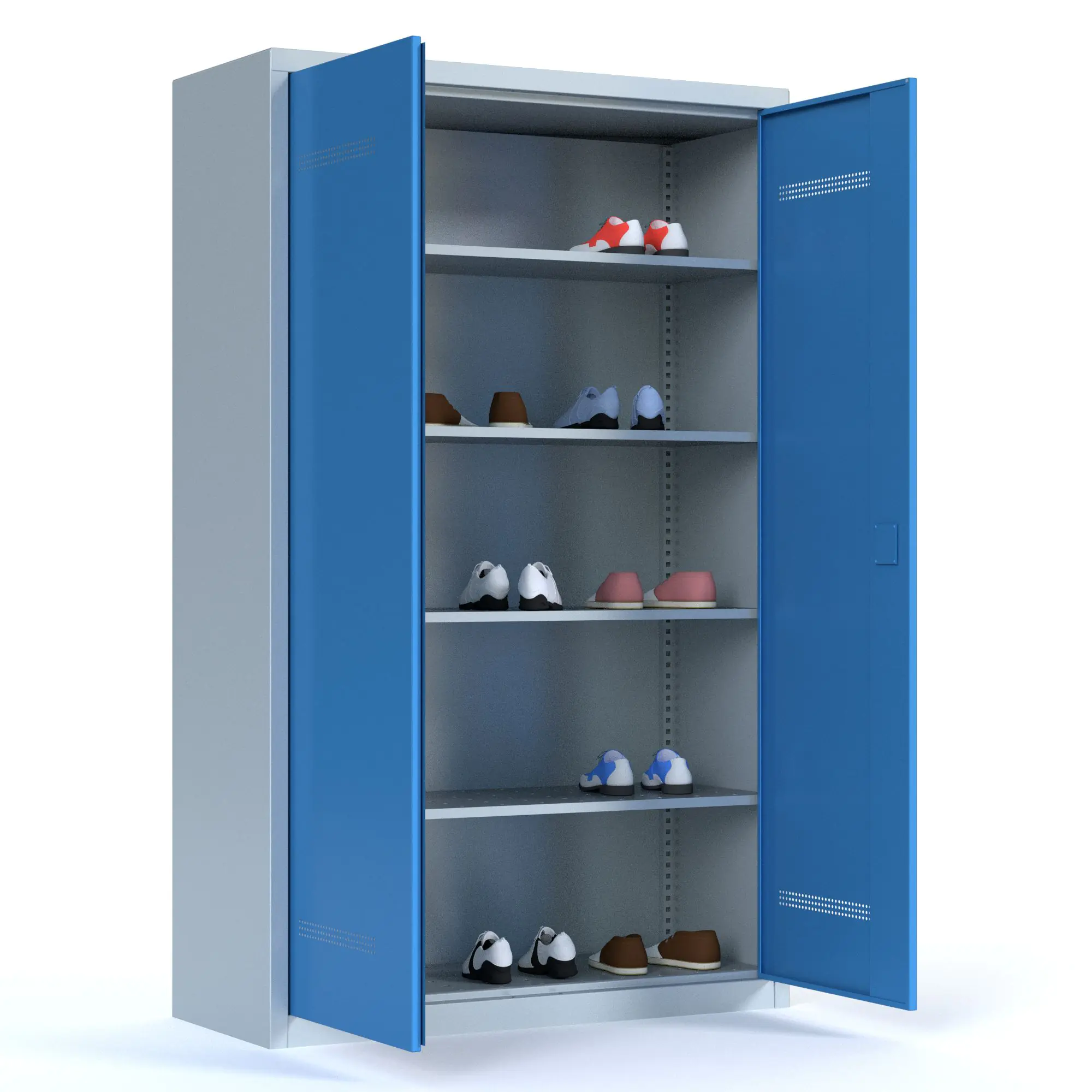 Schuhschrank aus Stahl, 195 cm hoch, 120x40 cm (BxT), Dreh-Türen, aus der Kategorie Taschen- & Schuhaufbewahrung 