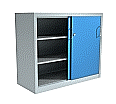 Stahl-Schiebetüren-Schrank, 100 cm hoch, 120x40 cm (BxT), 2 Böden, aus der Kategorie Stahl-Schränke mit Schiebe-Türen