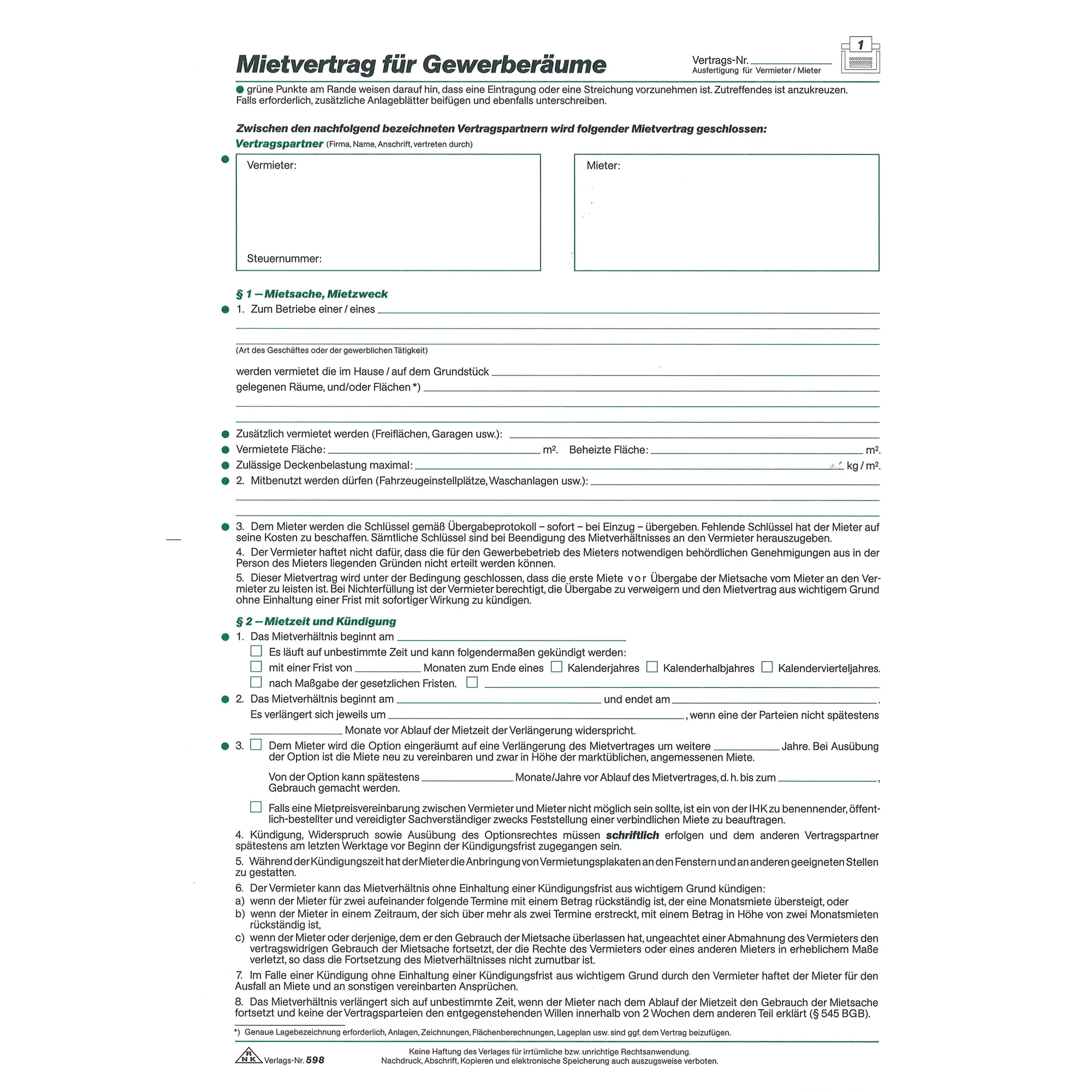 RNK Mietvertrag Gewerberaum DIN A4 5Blatt aus der Kategorie Verträge