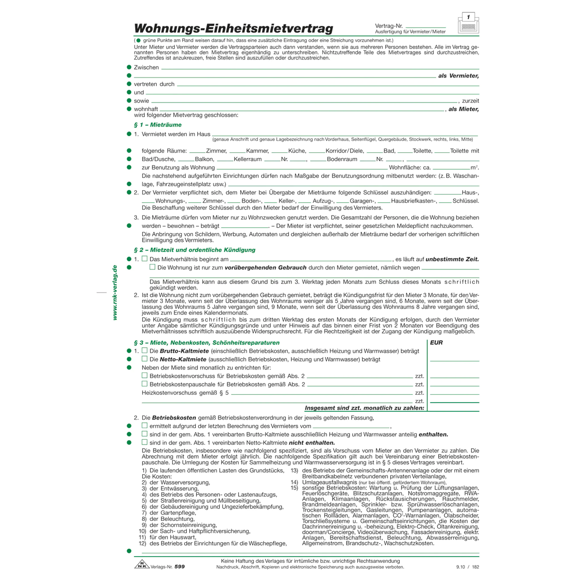 RNK Mietvertrag DIN A4 4Blatt aus der Kategorie Verträge