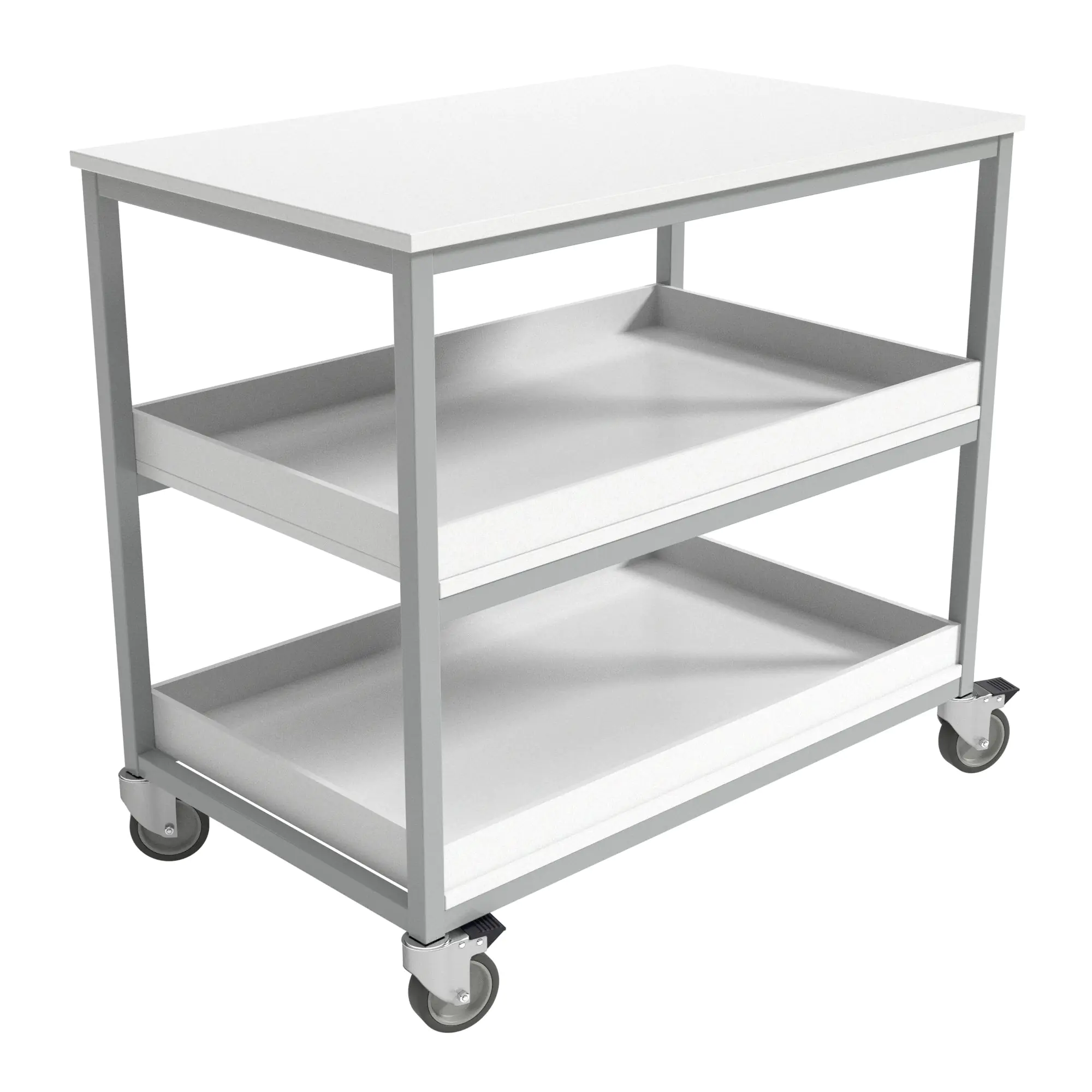 Mehrzweckwagen mit 3 Holz-Böden, 60x100 cm, (die beiden Unteren mit Aufkantung), aus der Kategorie Wagen mit Stahlrahmen