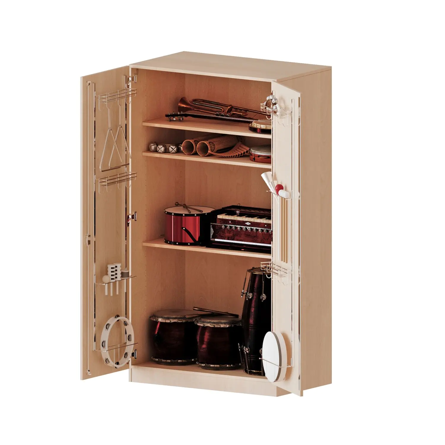 Musikschrank, 5 OH, Türen mit Instrumentenhalterungen, B/H/T 104,5x190x60cm aus der Kategorie Fachbereichsschränke