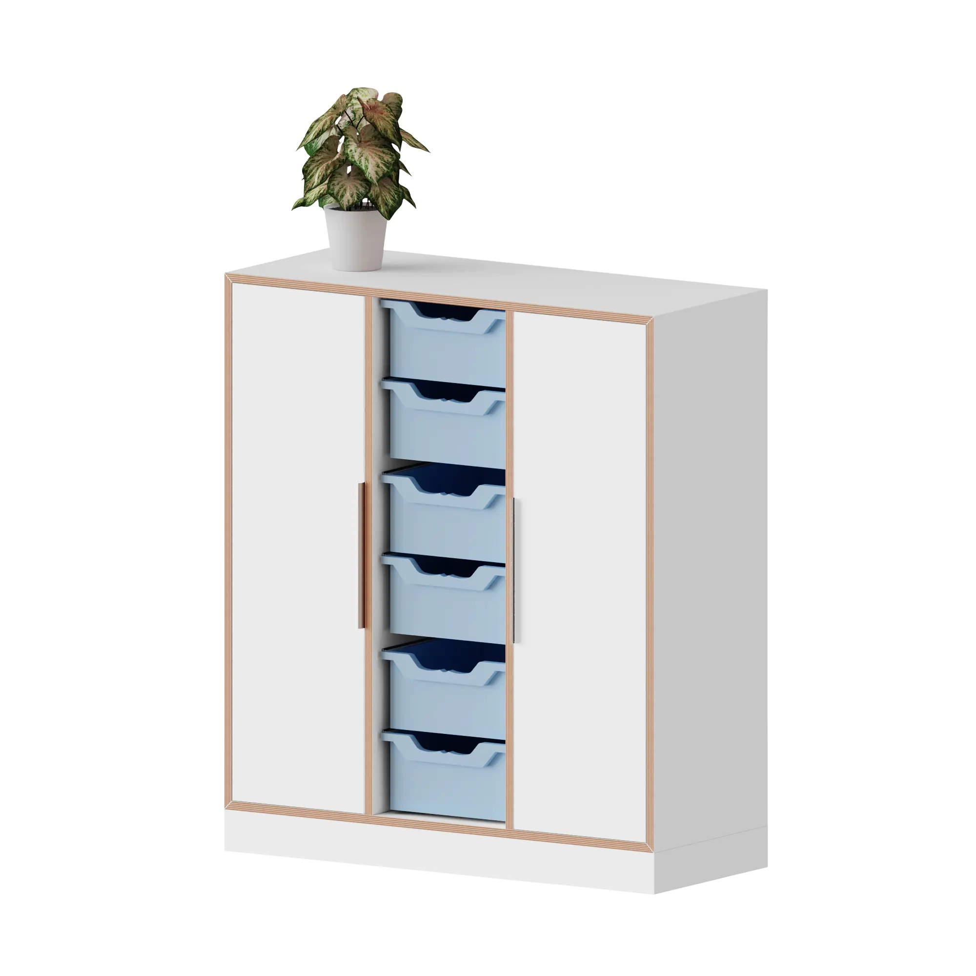 qickly® Schrank, 3 OH, 2 Türen, 6 große Ergo Tray Boxen, B/H/T: 104,2x110,5x42,6 cm aus der Kategorie Schränke Schnelllieferprogramm