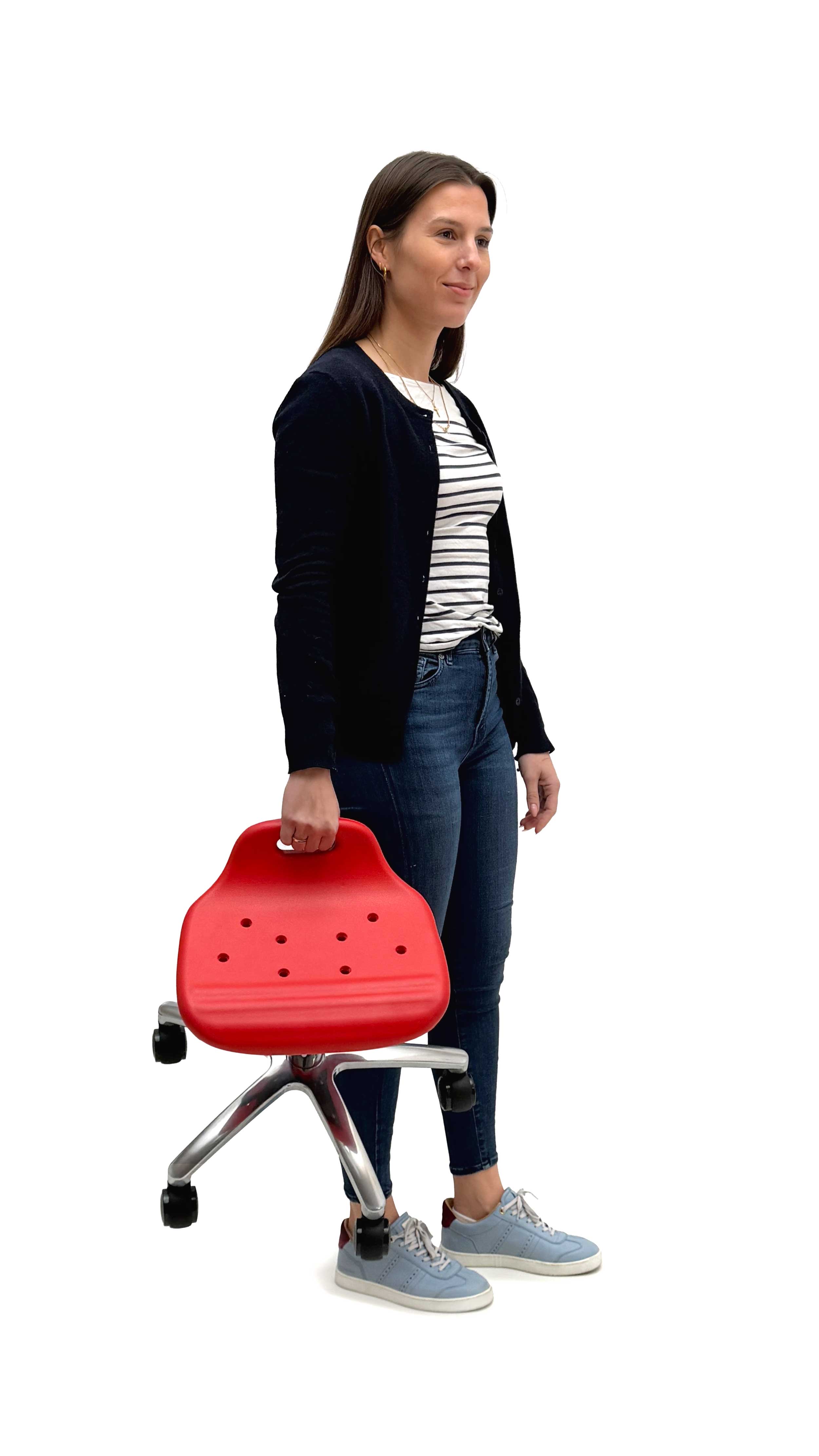 Hocker höhenverstellbar 38 bis 48 cm, sehr robuste Sitzfläche aus PU in rot aus der Kategorie Hocker