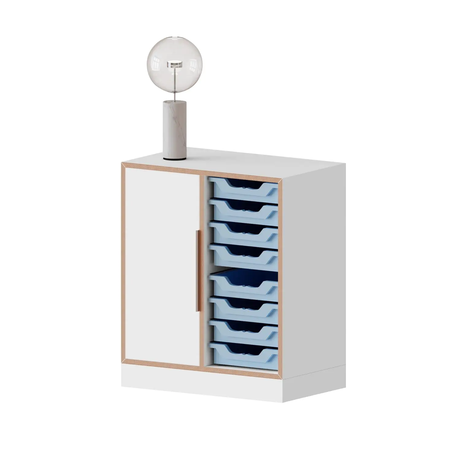 qickly® Schrank, 2 OH. 1 Tür, 8 kleine Ergo Tray Boxen, B/H/T: 70,1x74,3x42,6 cm aus der Kategorie Schränke Schnelllieferprogramm