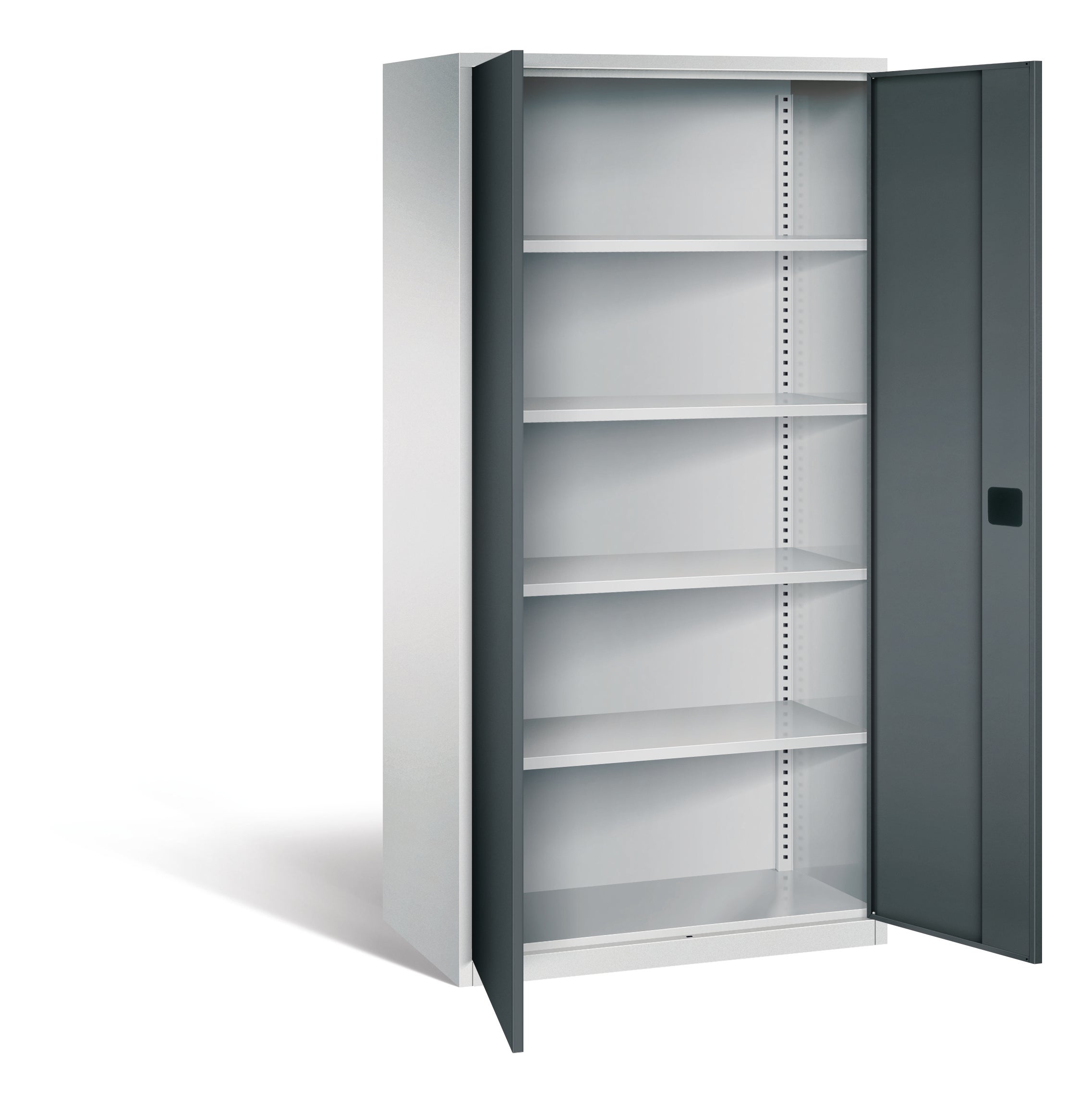 Stahl-Drehtüren-Schrank, 195 cm hoch, 120x50 cm (B/T), 4 Böden, aus der Kategorie Stahl-Schränke mit Dreh-Türen