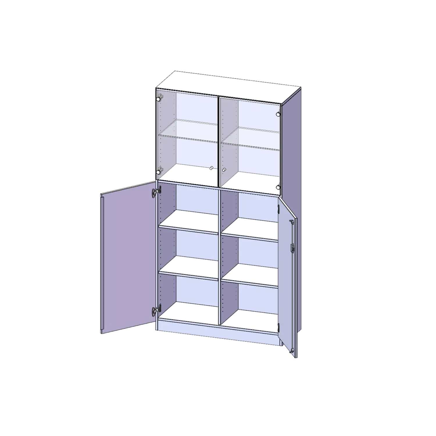 Schrank, 5 OH, Türen unten (3OH), oben 2 Vitrinentüren 2 Türen, abschließbar, B/H/T 100x190x60cm aus der Kategorie Schränke allgemein