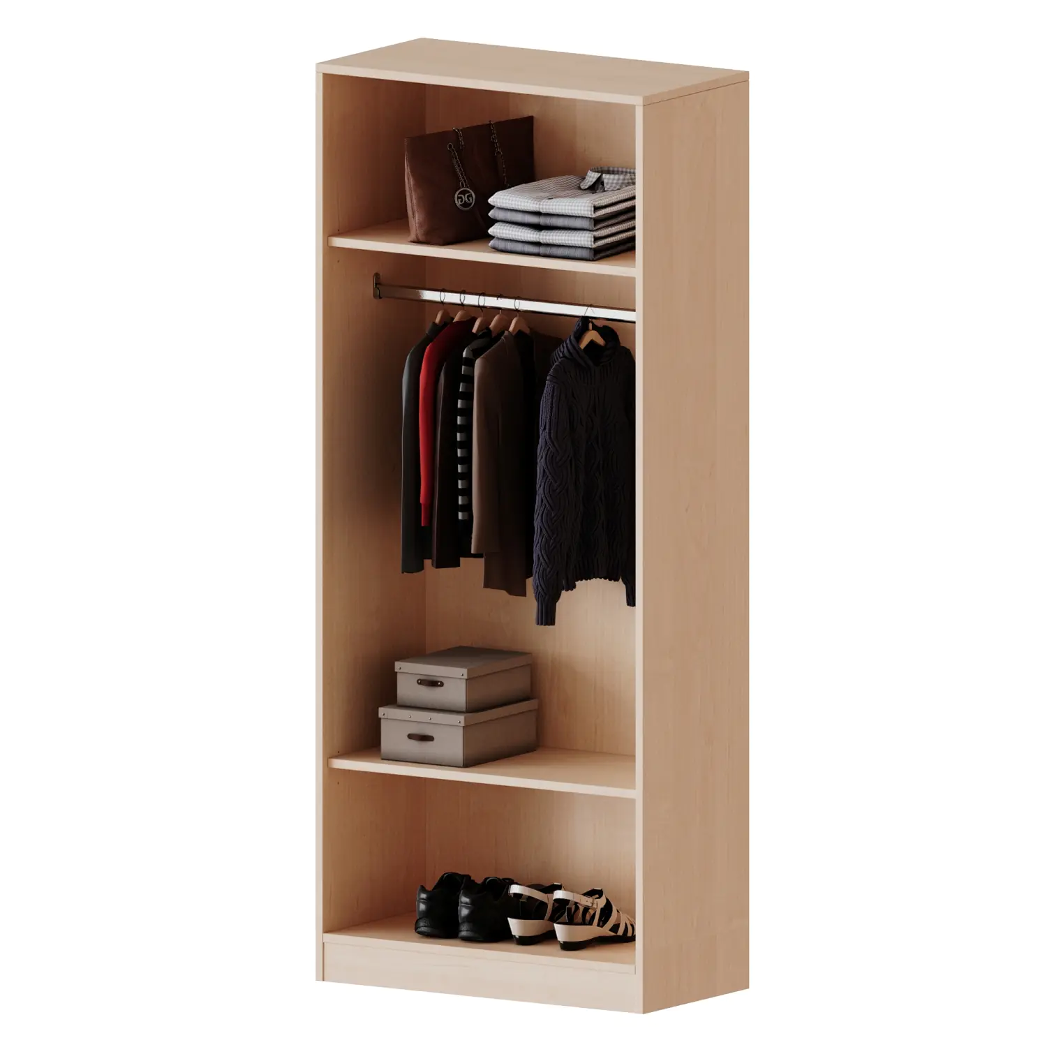 Garderobenregal, 5 OH, mit Garderobenstange, B/H/T 60x190x60cm aus der Kategorie Garderobenschränke