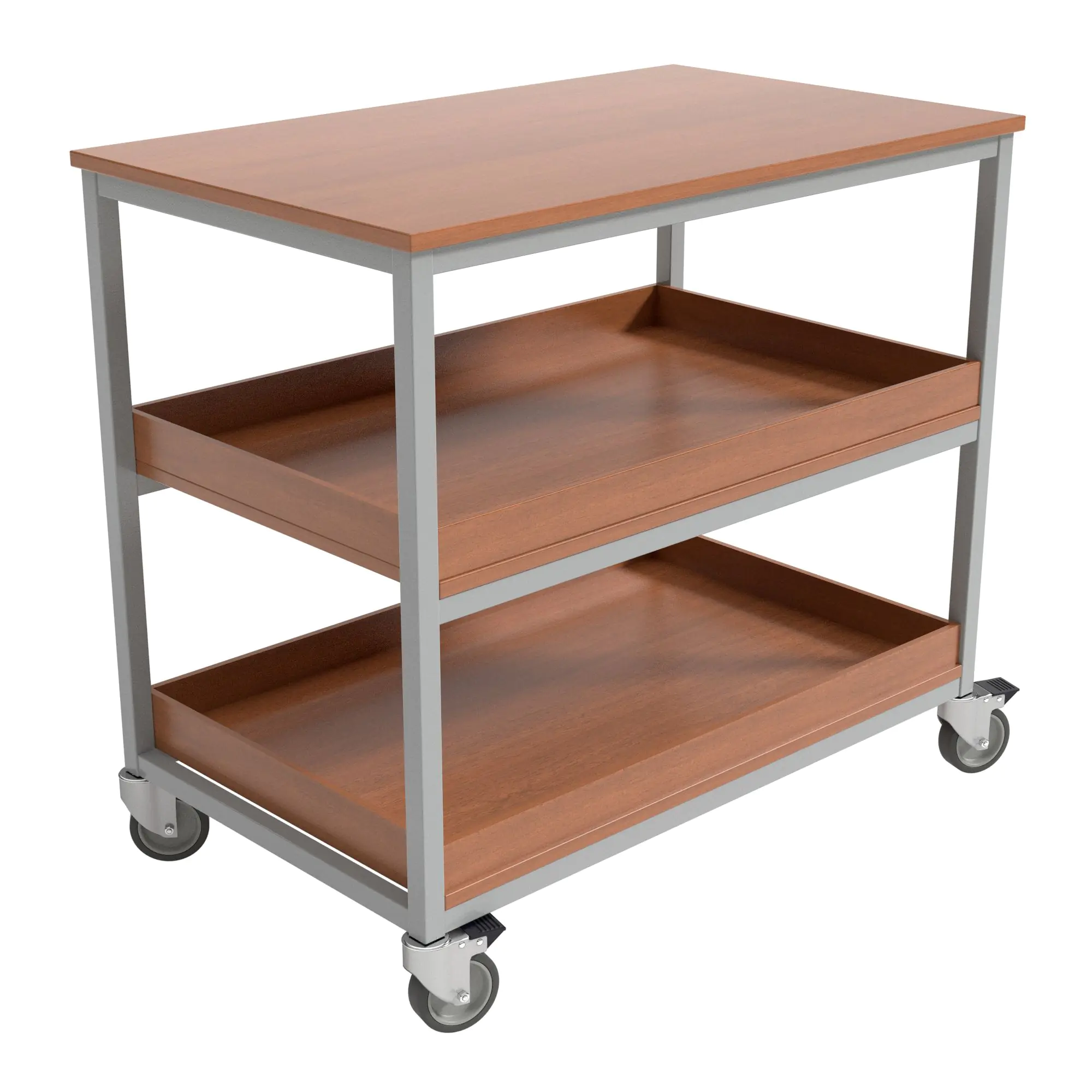 Mehrzweckwagen mit 3 Holz-Böden, 60x100 cm, (die beiden Unteren mit Aufkantung), aus der Kategorie Wagen mit Stahlrahmen