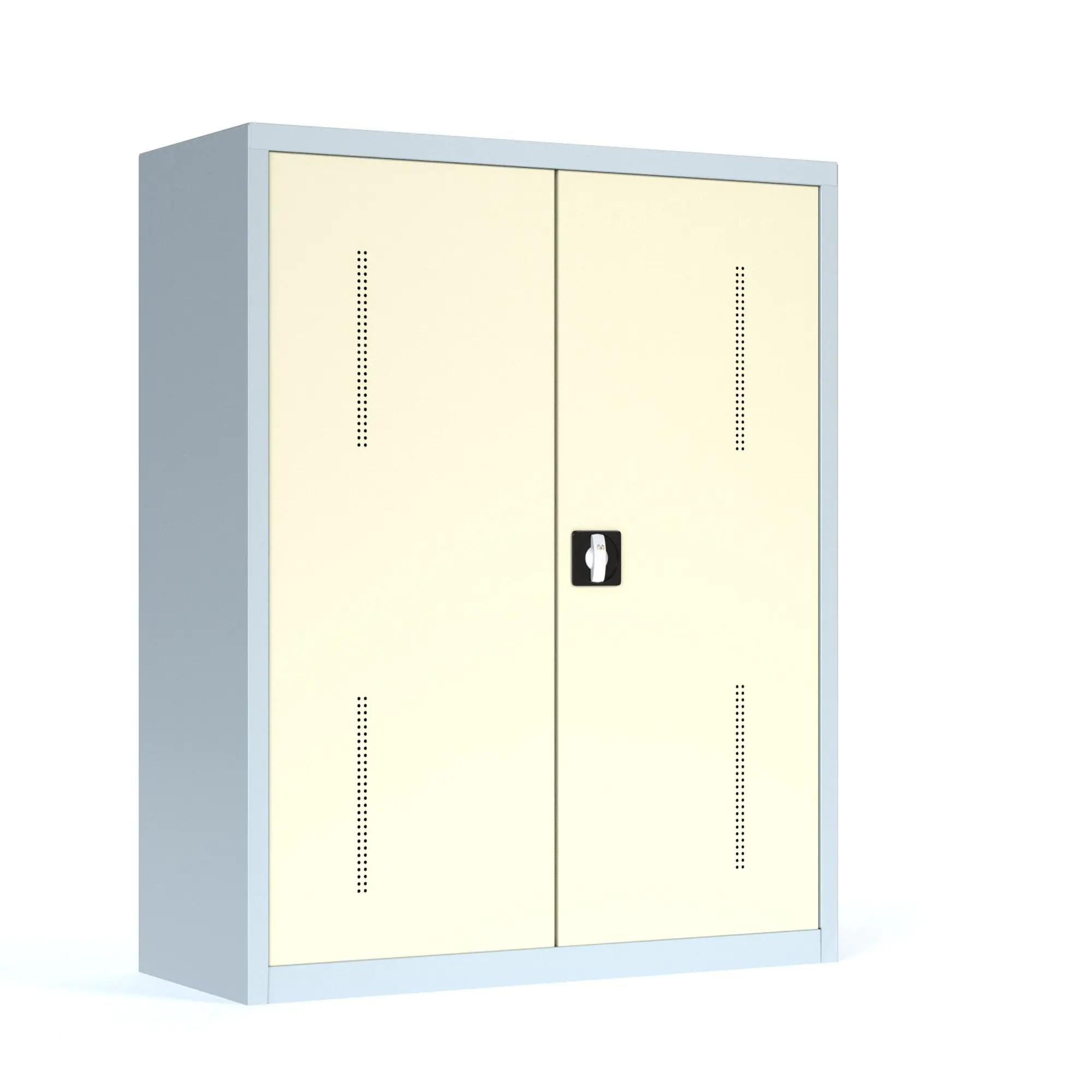 Garderobenschrank aus Stahl, 150 cm hoch, 120x50 cm (B/T), 1 Kleiderstange, 14 Haken aus der Kategorie Garderoben Schränke STAHL