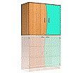 Wellentüren-Aufsatzschrank, 91 cm hoch, 105x50 cm (B/T), Tür rechts aquagrün,