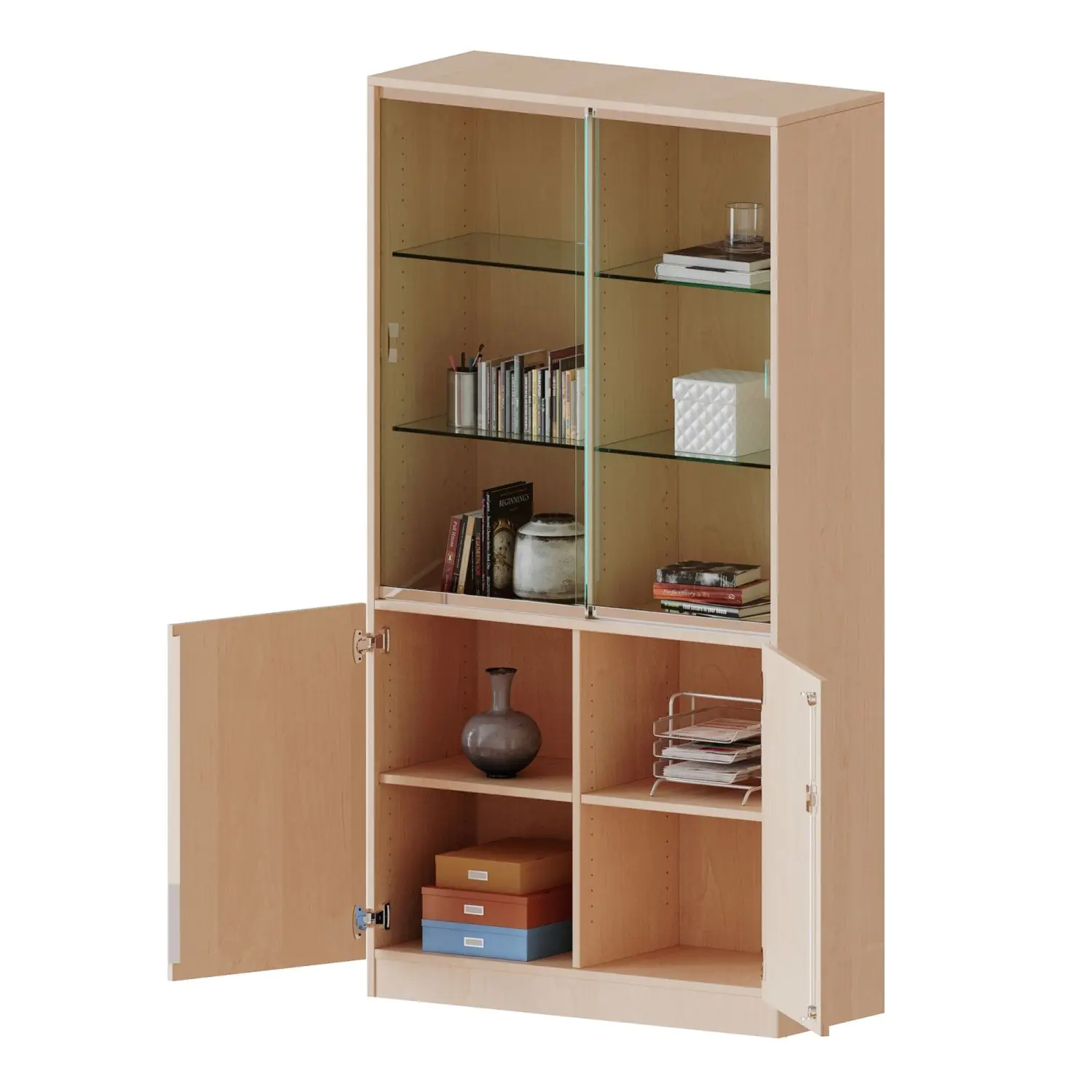 Kombischrank, 5 OH, Drehtüren unten (2OH), Glasschiebetüren oben (3 OH,)  B/H/T 100x190x50cm aus der Kategorie Schränke allgemein
