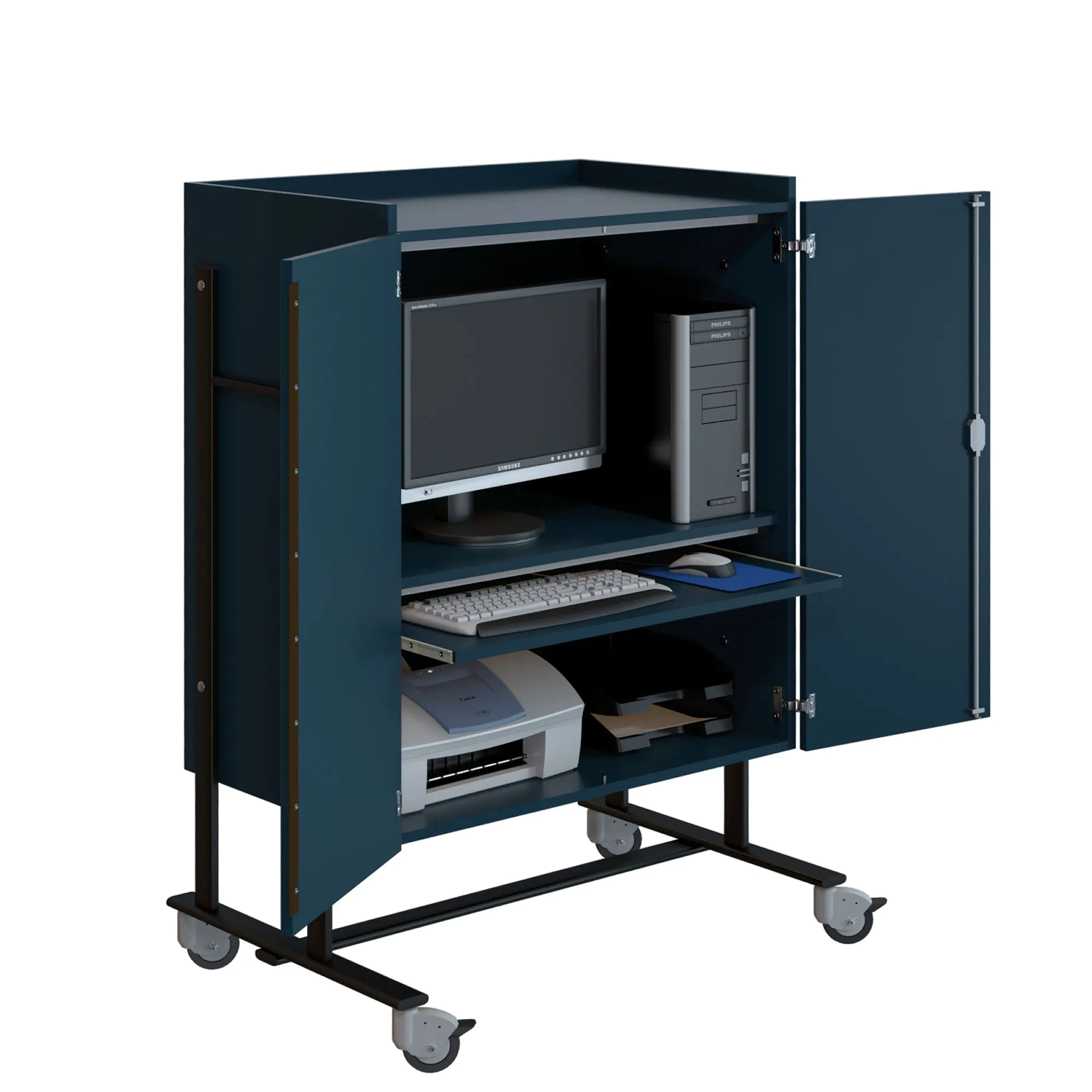 Medienschrank, fahrbar, 150 cm hoch, 100x67 cm (B/T), fahrbar, aus der Kategorie Mobile Arbeitsplätze