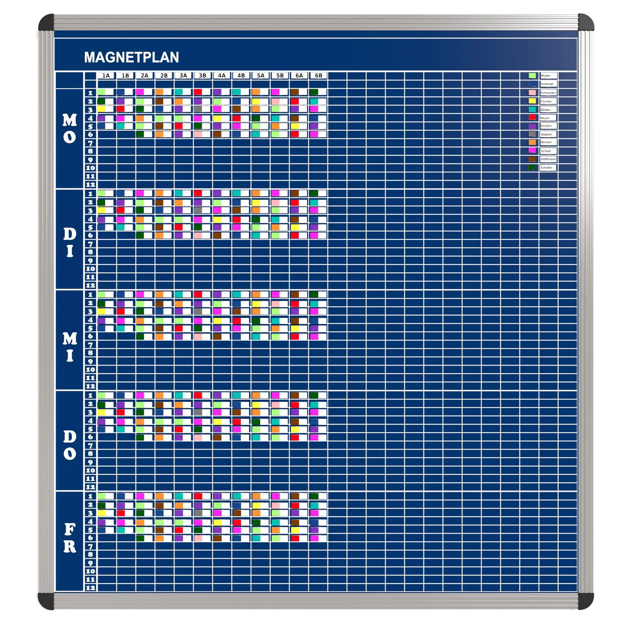Klassen-Plantafel, 12 Stunden Mo-Fr, für 25 Klassen, 123x117 cm, aus der Kategorie Klassenplan-Tafeln 12h