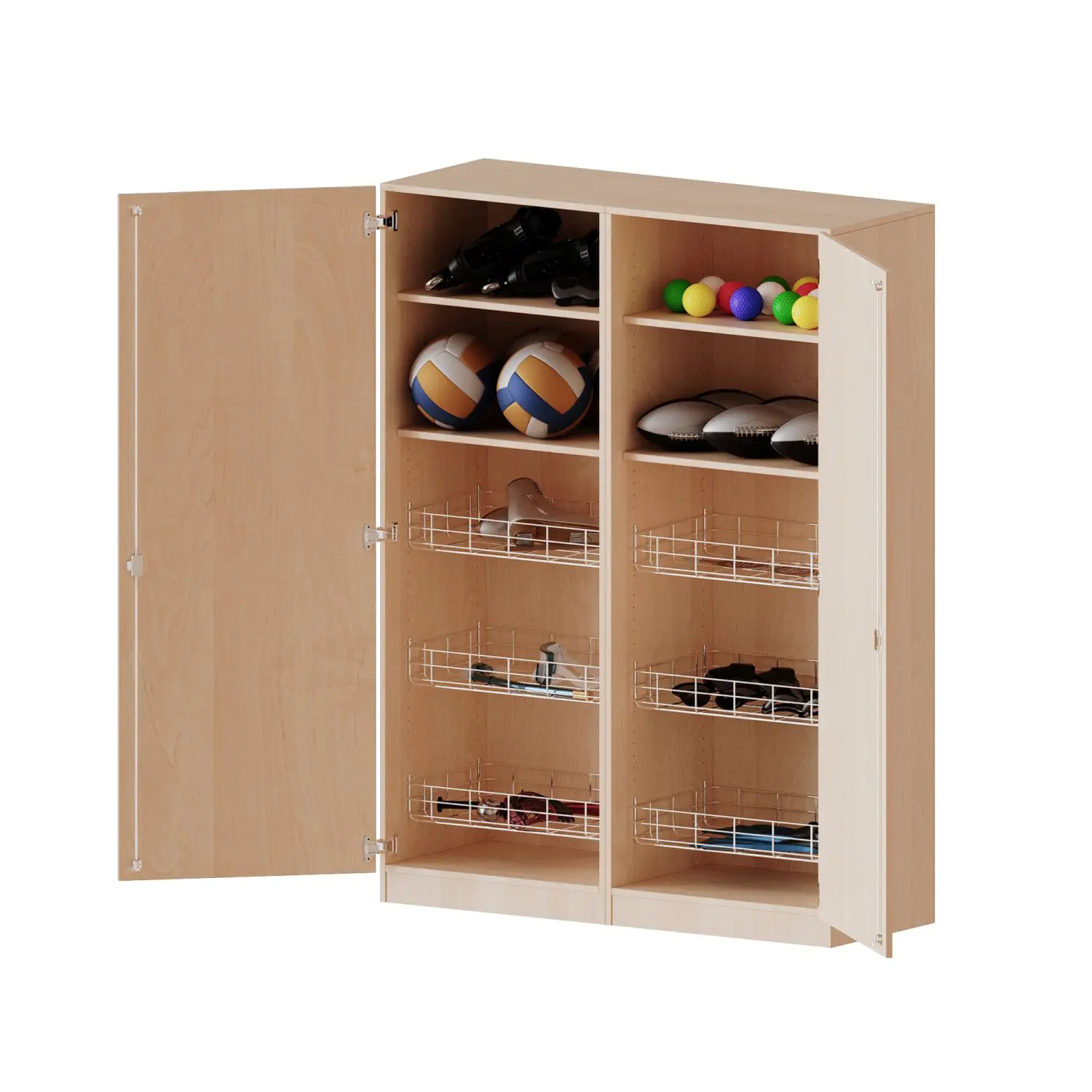 Sportschrank, 5 OH, 6 Ballkörbe, B/H/T 140,6x190x60cm aus der Kategorie Fachbereichsschränke
