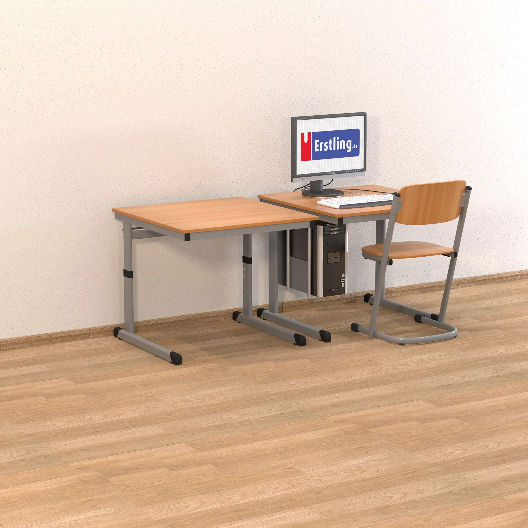 EDV-Tisch Kufenform,  80x80 cm (B/T), höhenverstellbar, offener Blechkabelkanal, aus der Kategorie EDV-Tische