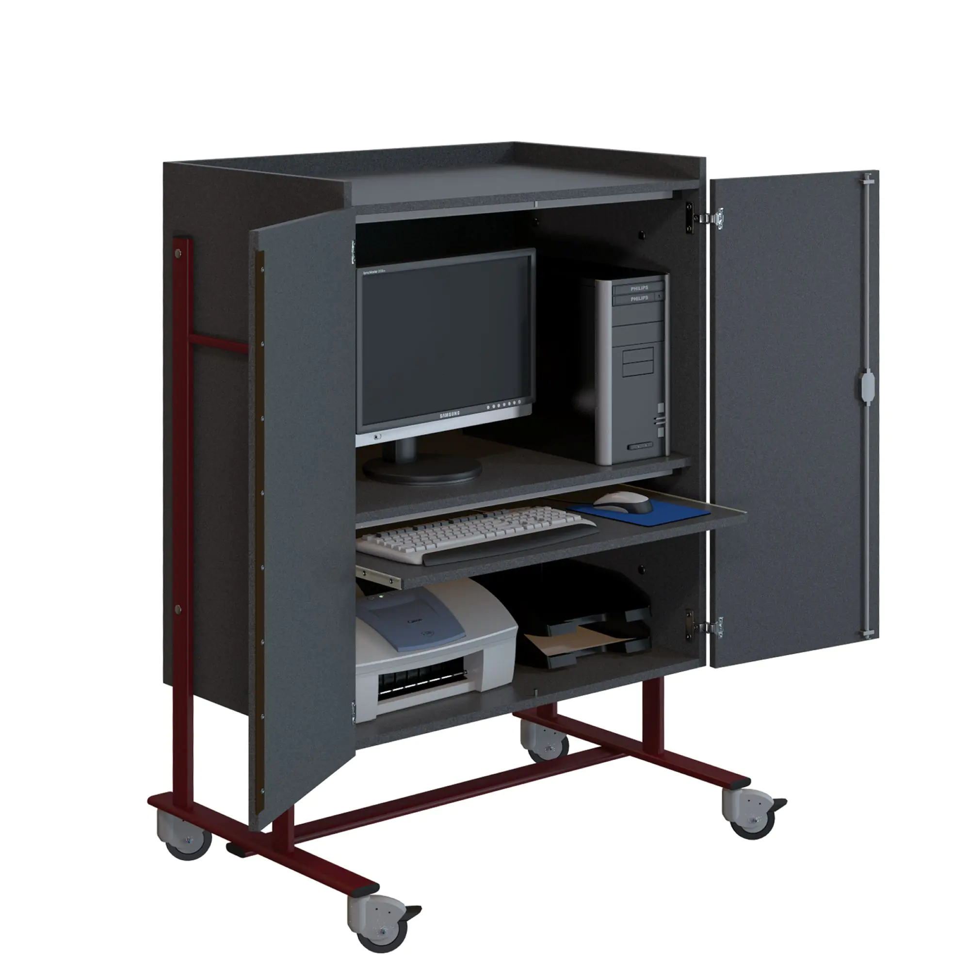 Medienschrank, fahrbar, 150 cm hoch, 100x67 cm (B/T), fahrbar, aus der Kategorie Mobile Arbeitsplätze