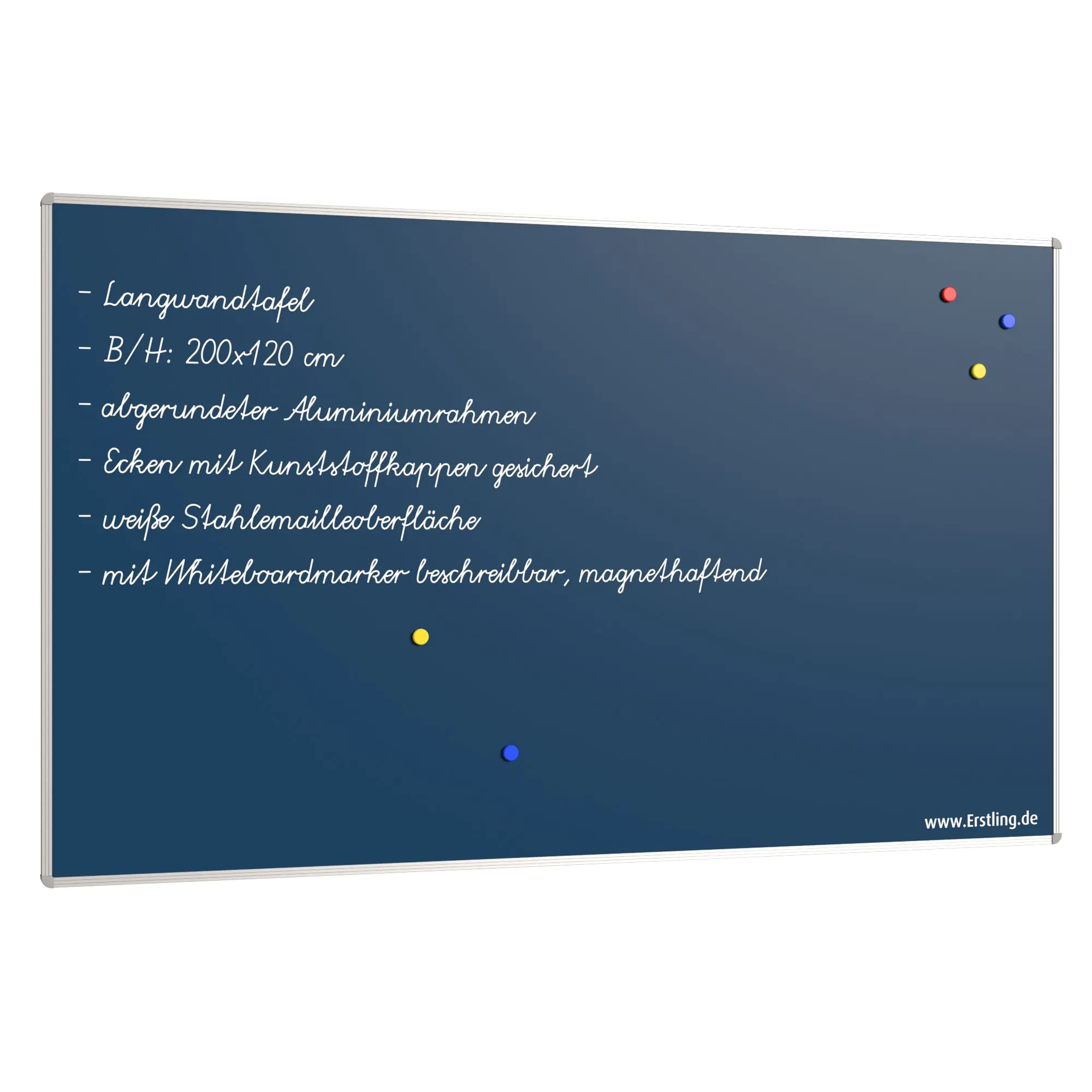 Wandtafel Stahlemaille blau, 200x120 cm, ohne Kreideablage, aus der Kategorie Wandtafeln Blau