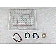 Geobrett transparent, beidseitig, rechtwinklig aus Kunststoff, inkl. 25 Gummiringe aus der Kategorie Geometrie