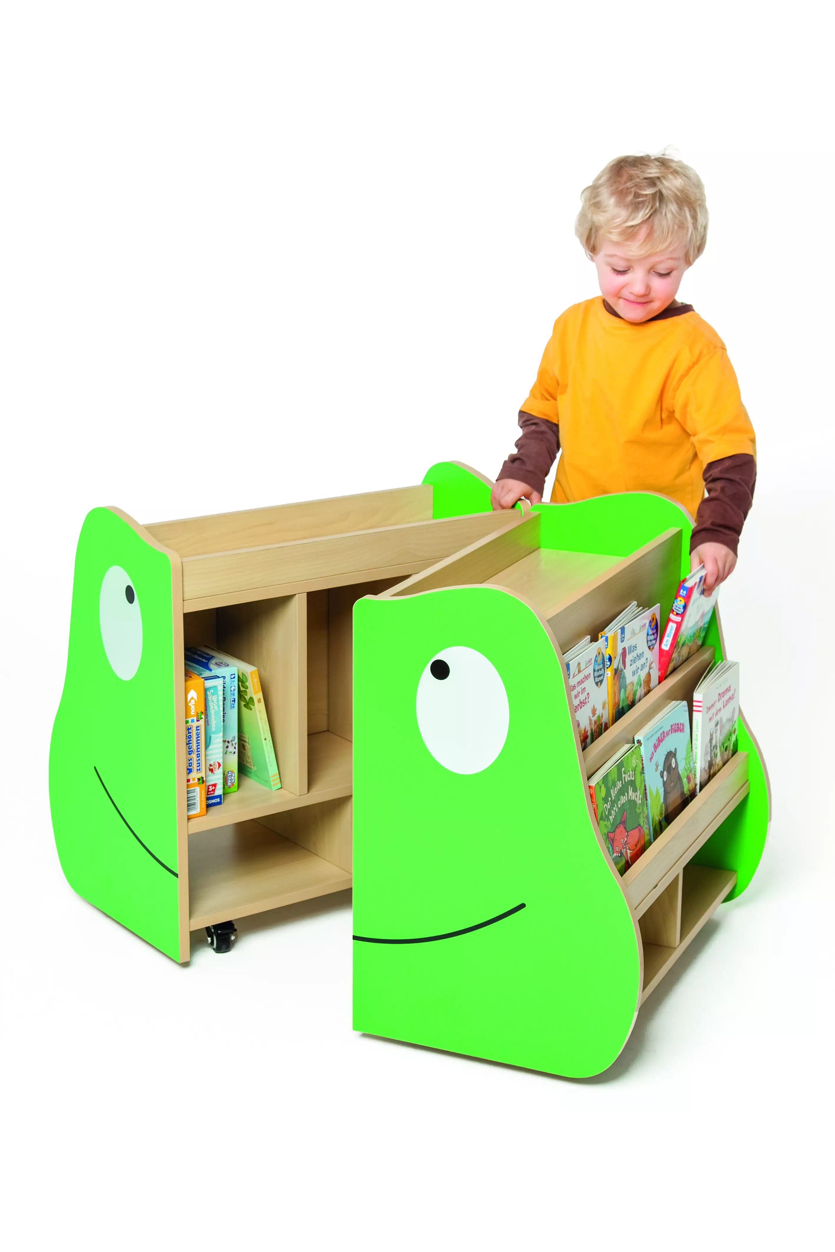 Wisdom Frosch | Bücherkiste mobil klappbar | 60 x 74 x 60 cm | Holz aus der Kategorie Rollwagen & Transportwagen