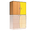 Wellentüren-Aufsatzschrank, 91 cm hoch, 105x50 cm (B/T), Tür rechts gelb,