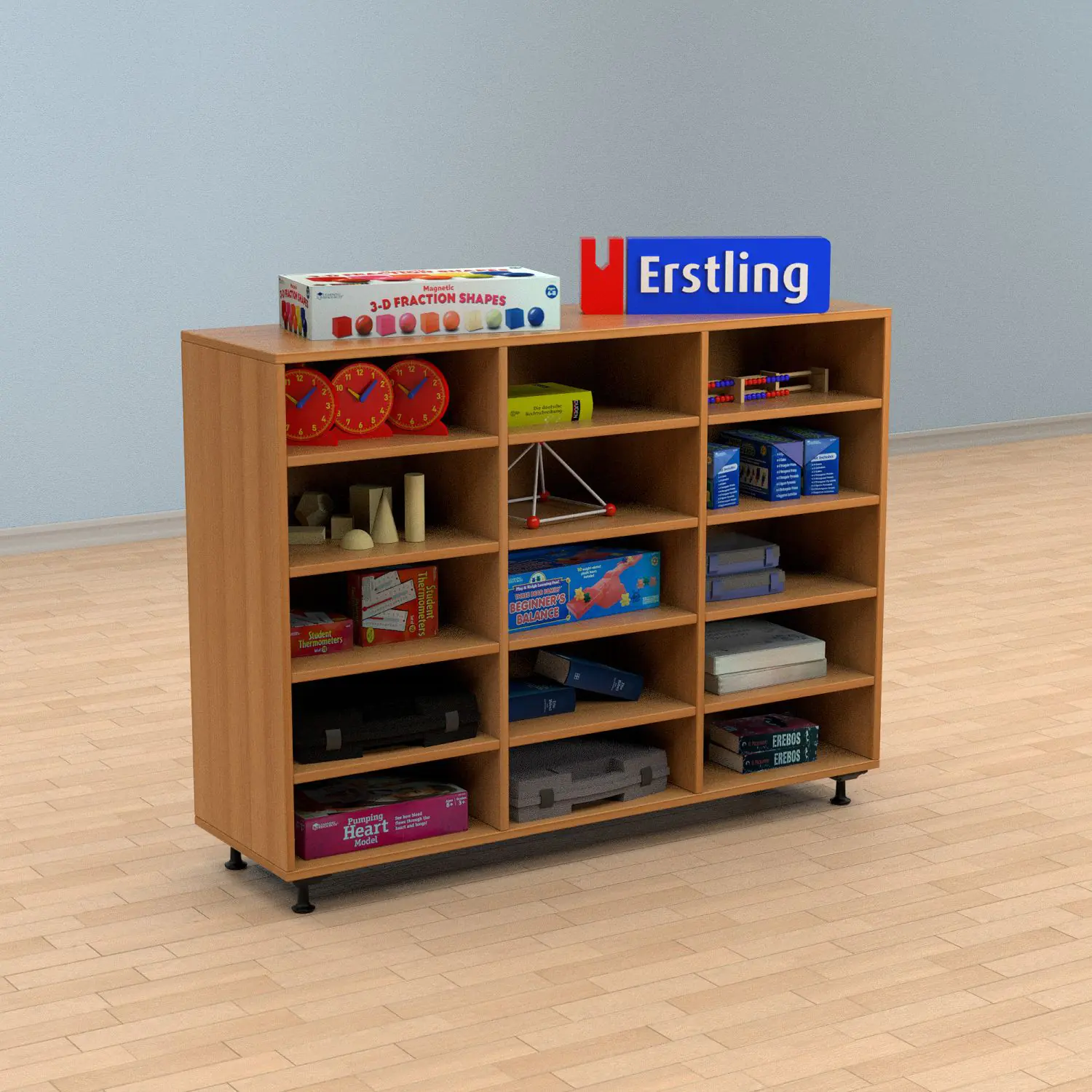 Klassenraumregal,  98 cm hoch, 140x40 cm (B/T), 15 Fächer, 3-spaltig aus der Kategorie Klassenraumregale HOLZ