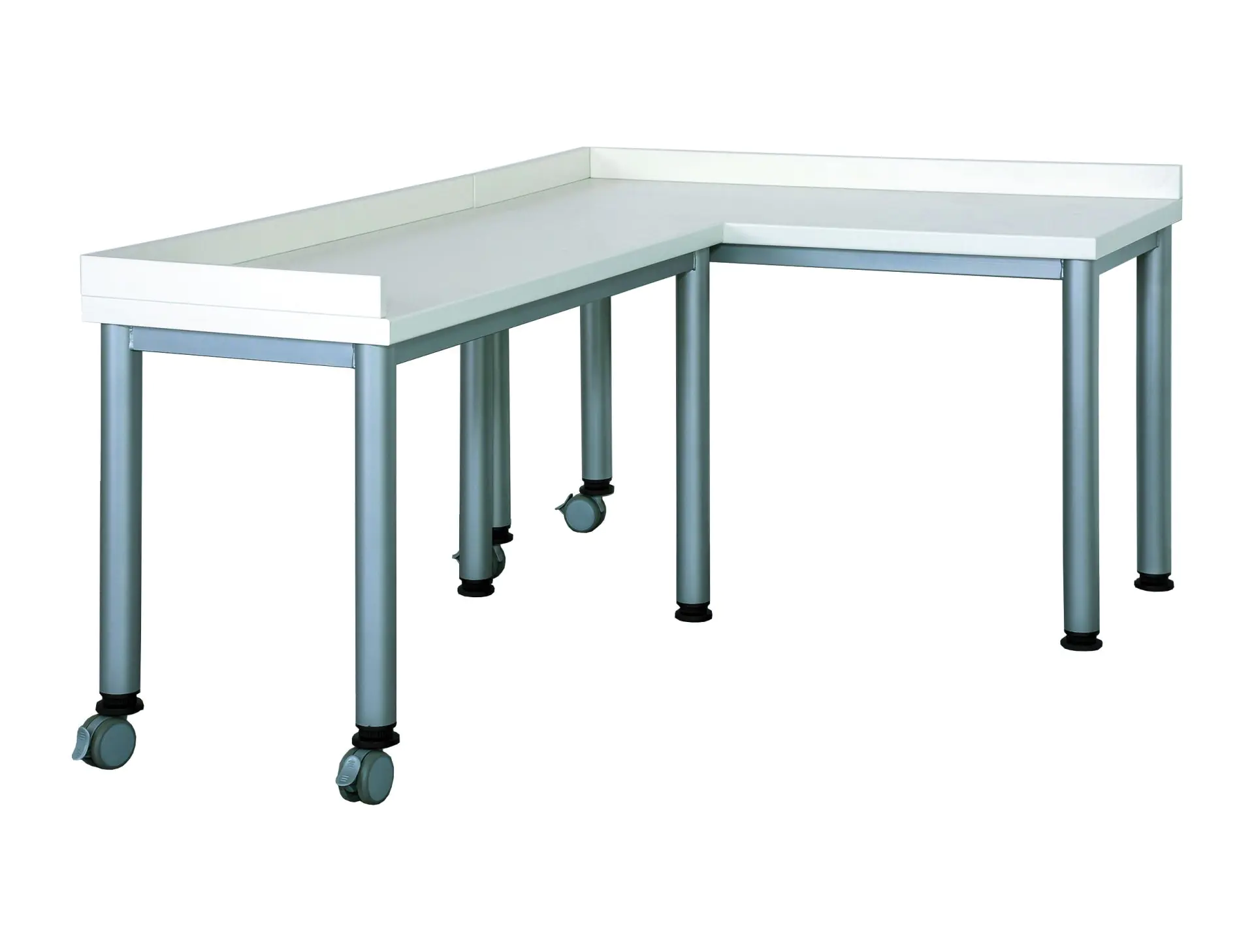 Anstelltisch mit Aufkantung, Arbeitsplatte weiß, Aufkantung hinten und links aus der Kategorie Funktionale Tische