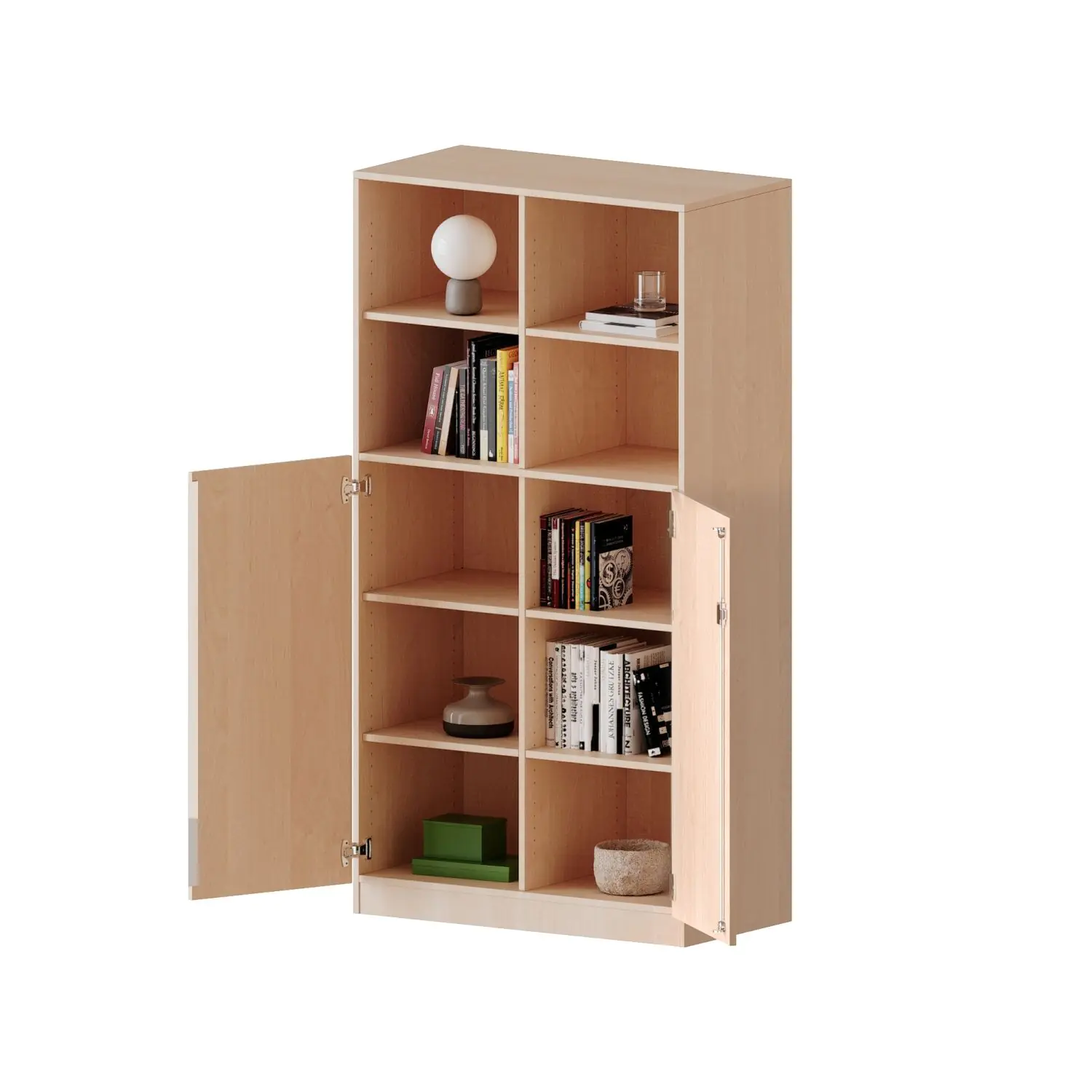 Schrank, 5 OH, Türen unten (3OH), oben 2 offene Fächer 2 Türen, abschließbar, B/H/T 120x190x50cm aus der Kategorie Klassen & Schulschränke