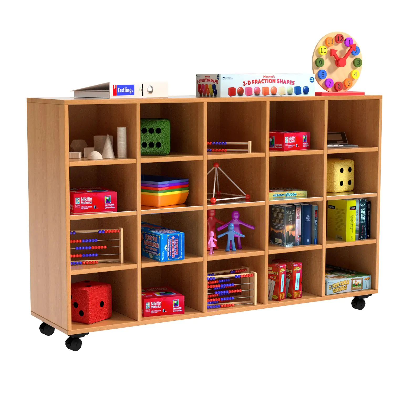 Klassenraumregal,  98 cm hoch, 162x40 cm (B/T), 20 Fächer, 5-spaltig aus der Kategorie Klassenraumregale HOLZ