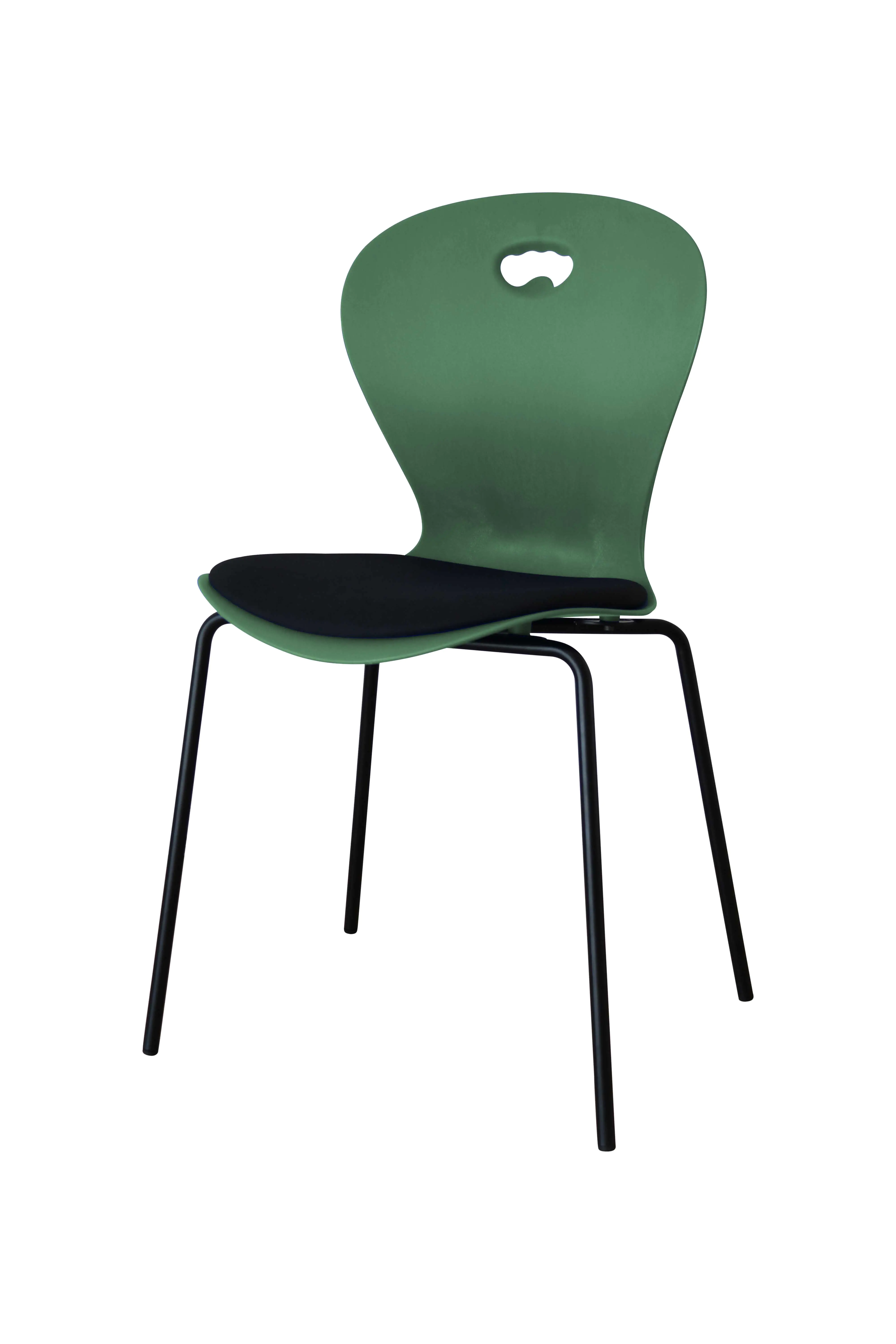 Vierfußstuhl mit Sitzpolster, Sitzhöhe 43 cm, Kunststoffschale 100% recycelbar, Gewicht 5,3 kg aus der Kategorie Kunststoffstühle