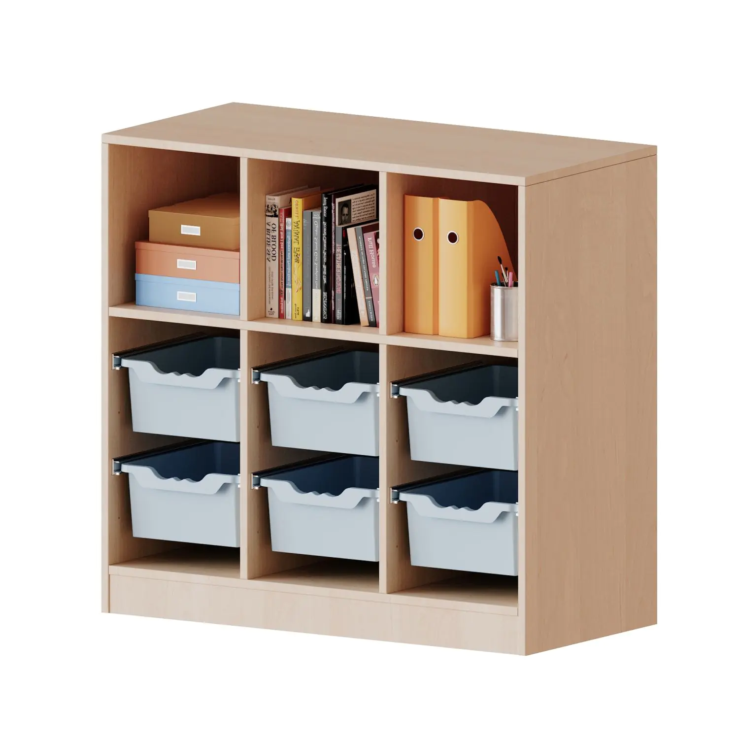 ErgoTray Regal, 3reihig, 2,5 OH,  oben 3 Fächer unten 6 hohe BoxenB/H/T 104,5x100x40cm aus der Kategorie Regale