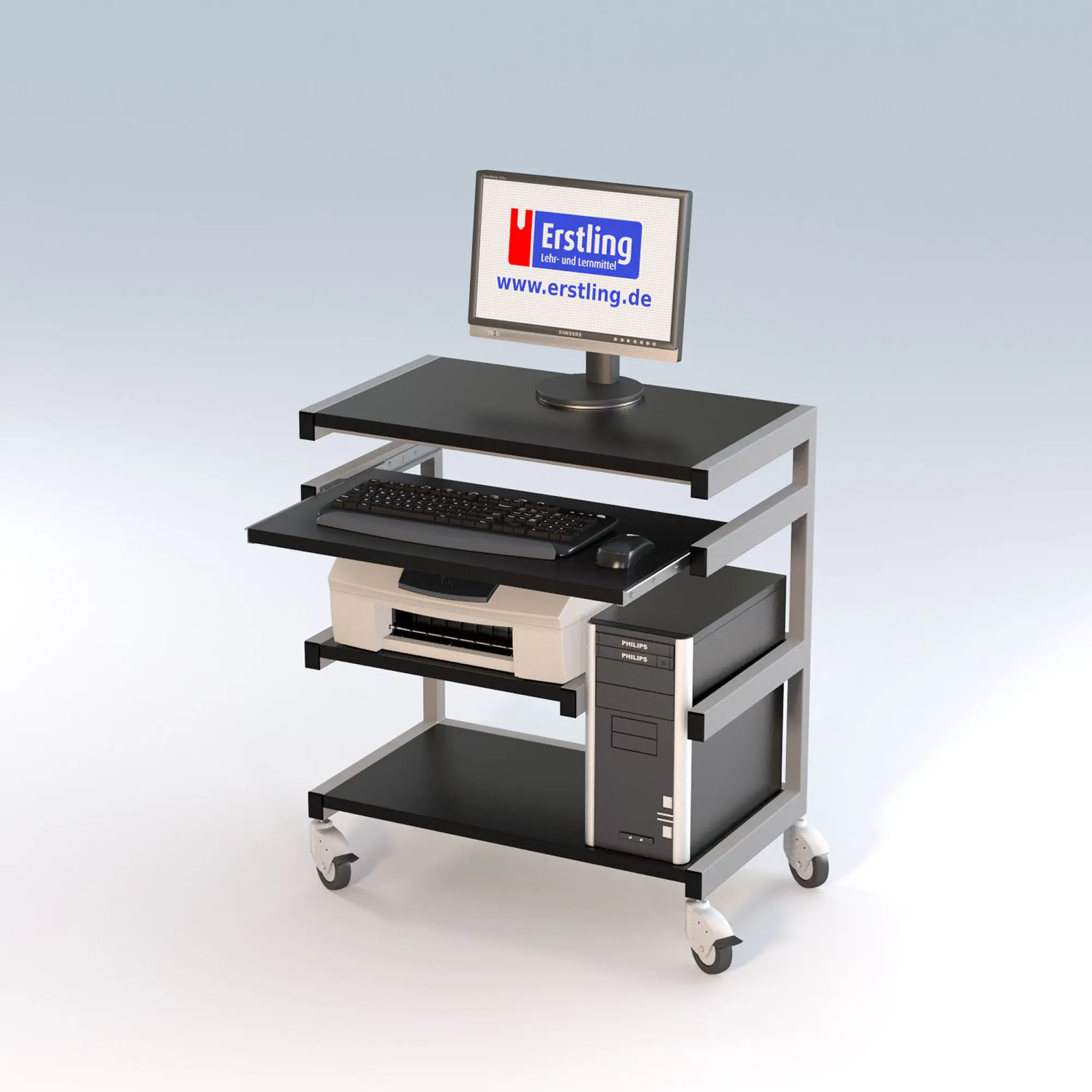 EDV-Workstation,  85 cm hoch, 70x40 cm (B/T), fahrbar, aus der Kategorie Mobile Arbeitsplätze