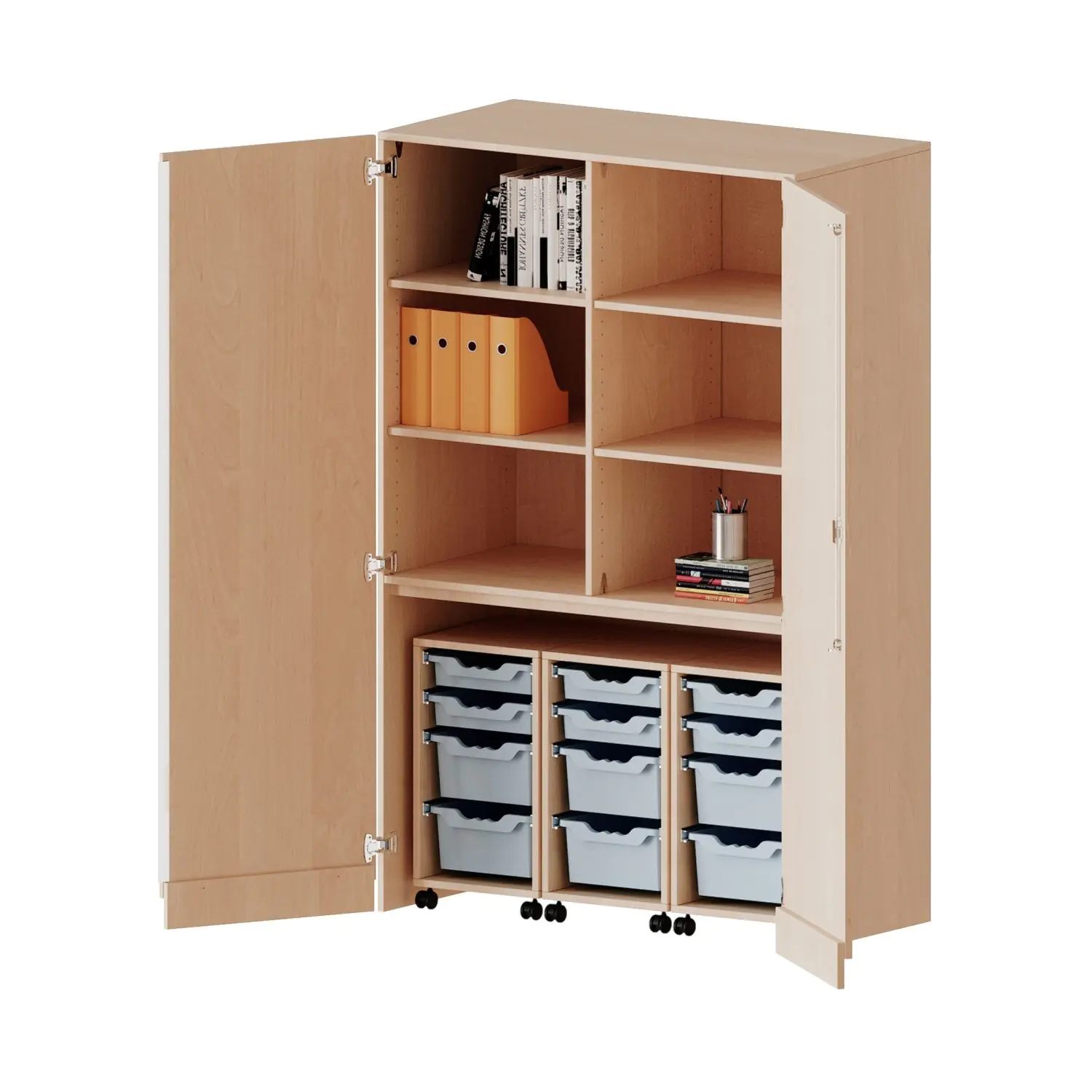 Garagenschrank, 5 OH, 3 Container mit je 2 flachen und 2 hohen Boxen, B/H/T 120x190x60cm aus der Kategorie Klassen & Schulschränke