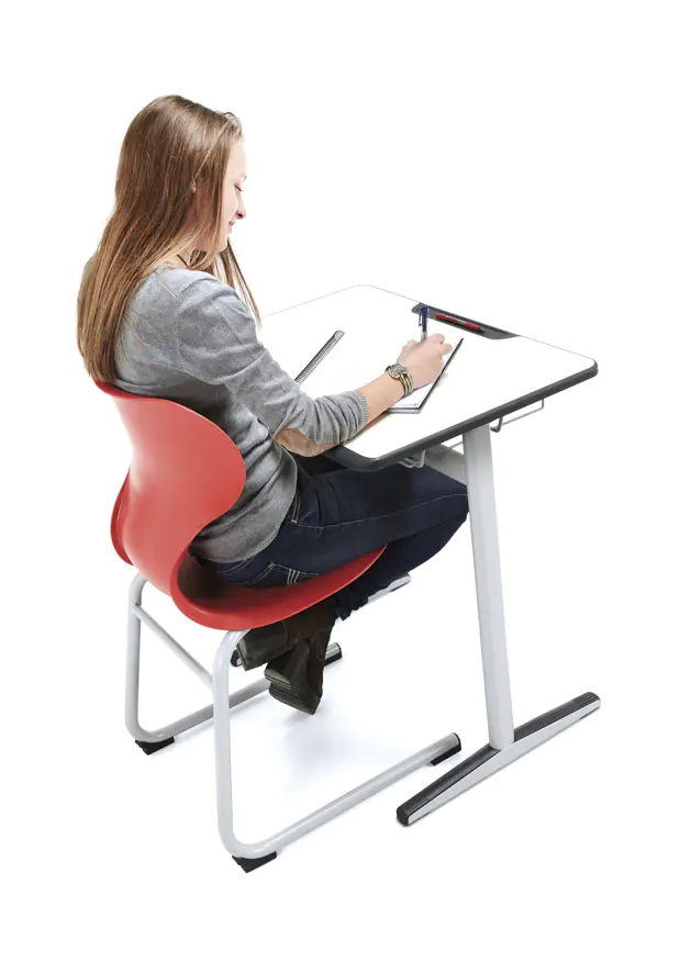 Einerschülertisch, 70x50 cm (B/T), Platte: 19mm MDF, PU-Kante, Stifteablage, Mappenhaken aus der Kategorie Modell T Einertisch