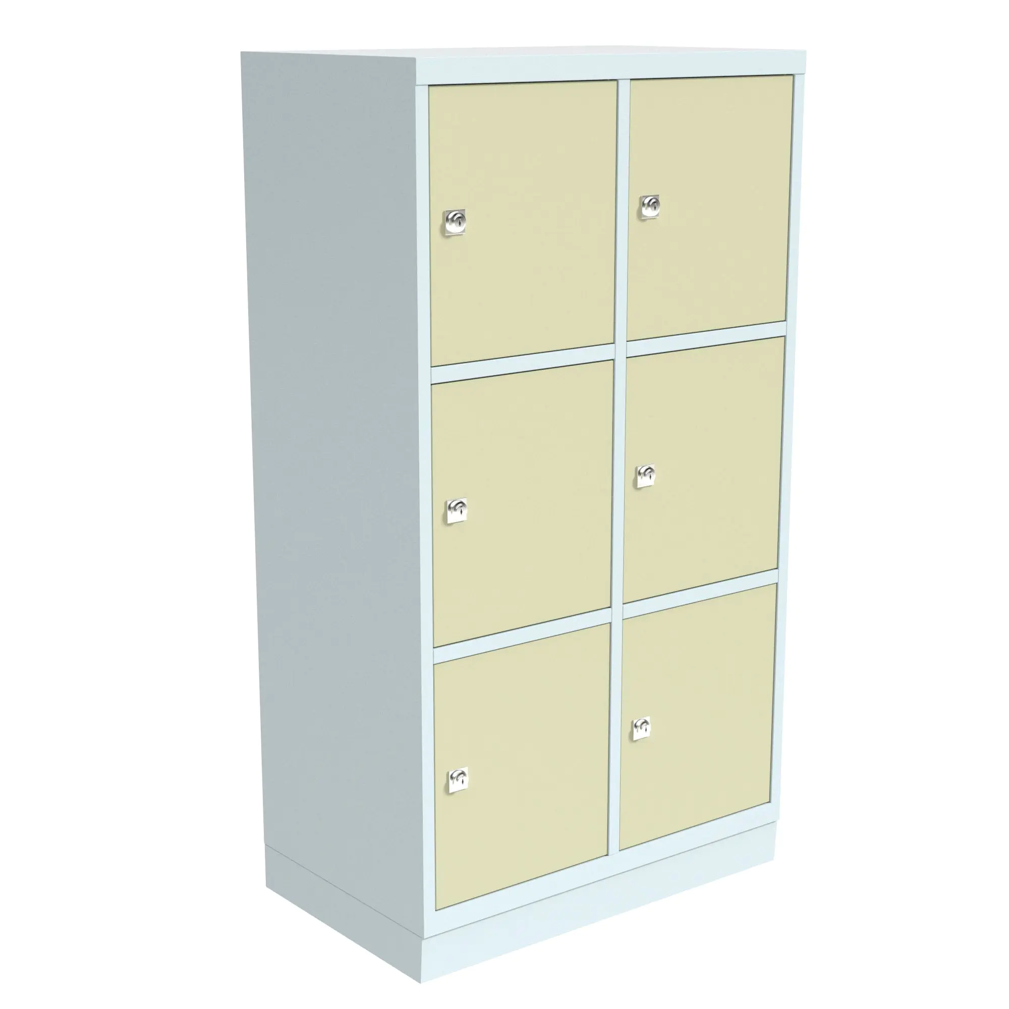 Schließfachschrank aus Stahl, 150 cm hoch,  82x50 cm (B/T), 6 Fächer, 2-spaltig, aus der Kategorie Schließfachschränke STAHL