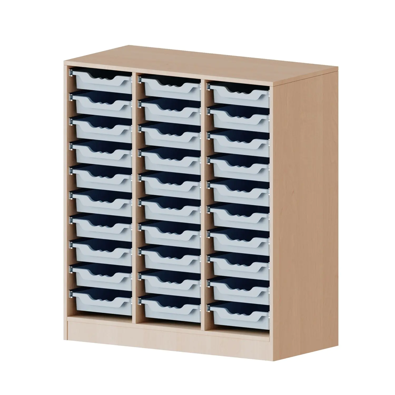 ErgoTray Regal, 3reihig, 3 OH, fahrbar, 30 flache Boxen, B/H/T 104,5x118x50cm aus der Kategorie Klassenraumregale