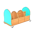 Bücherwagen,  66 cm hoch, 105x55 cm (B/T), Korpus Buche, Seiten aquagrün,