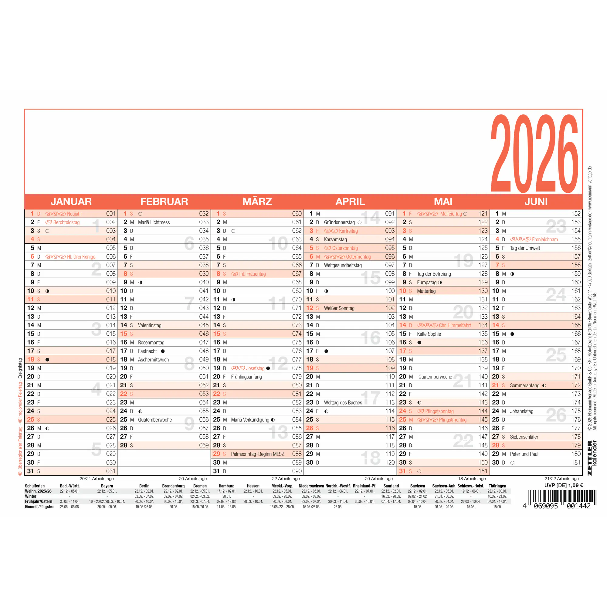 Zettler Arbeitstagekalender A5 aus der Kategorie Tischkalender