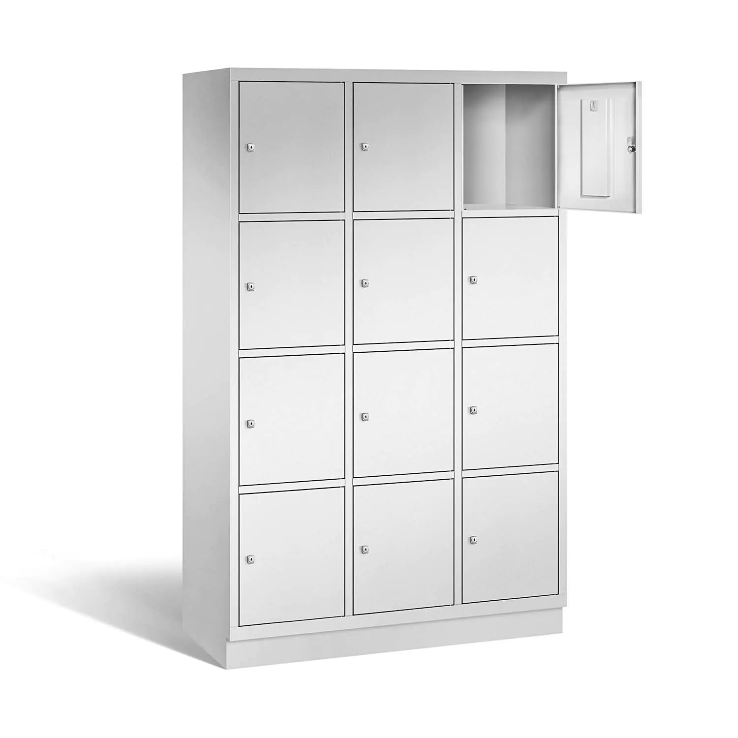 Schließfachschrank mit Stahlblechsockel, B/H/T 122,5x195x50, 3x4 Fächer