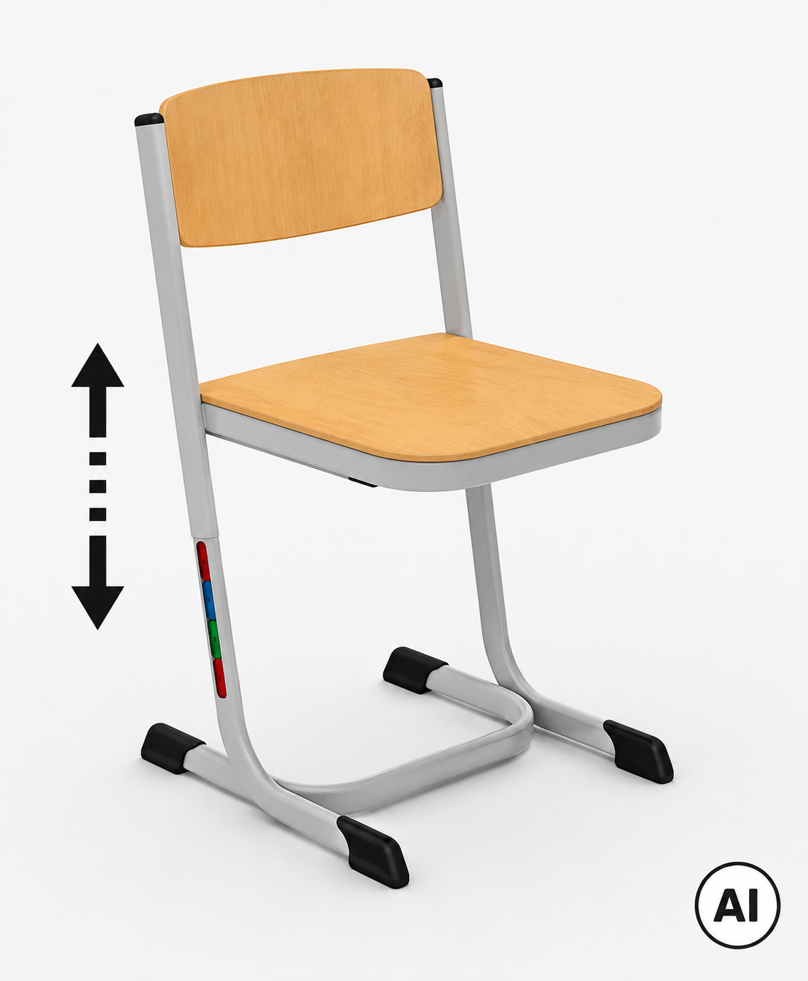 Schülerstuhl, vorn geschlossener Sitzträger, Doppel-U-Fuß, höhenverstellbar 34-46 cm, aus der Kategorie Schülerstühle
