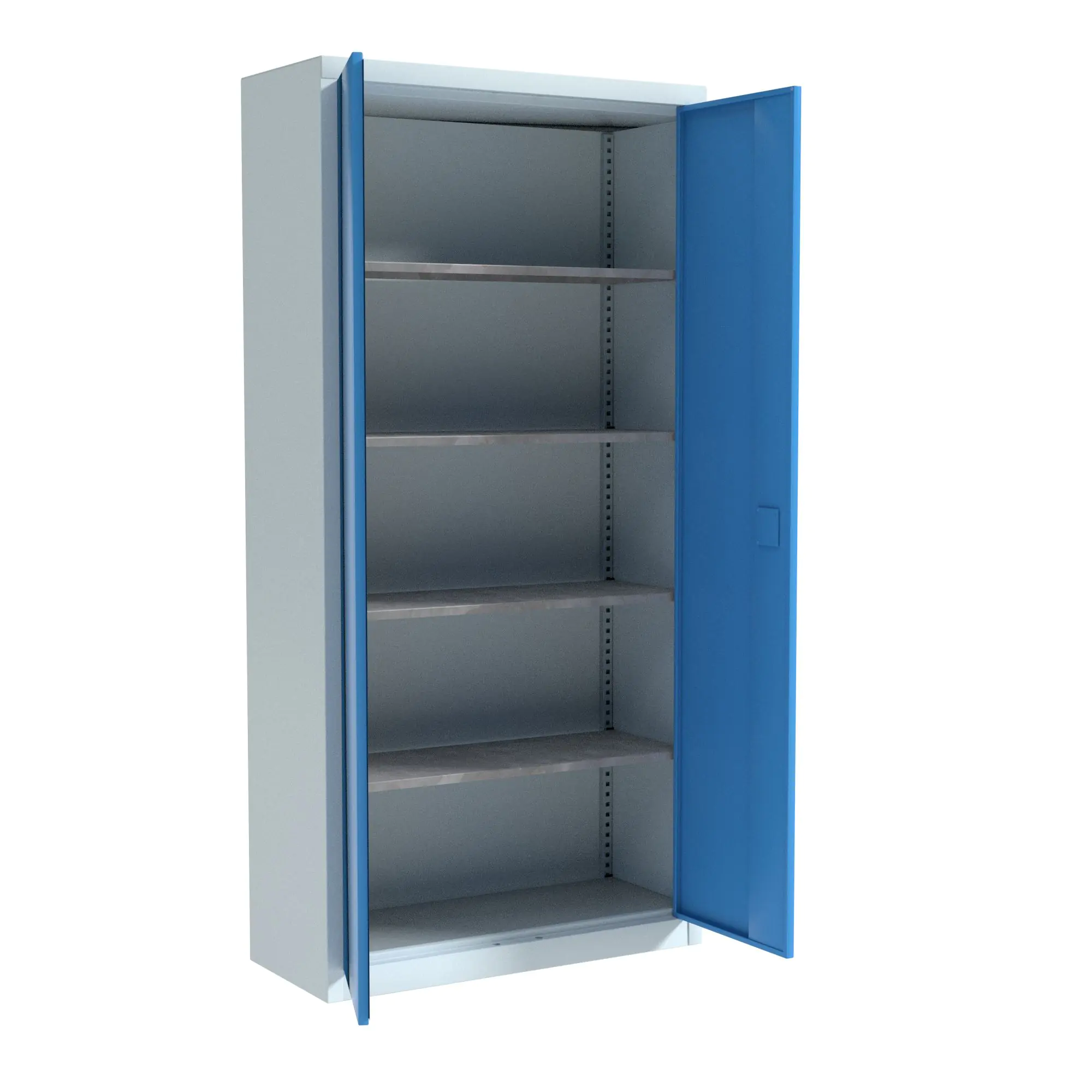 Stahl-Drehtüren-Schrank, 195 cm hoch,  95x60 cm (B/T), 4 Böden, aus der Kategorie Stahl-Schränke mit Dreh-Türen