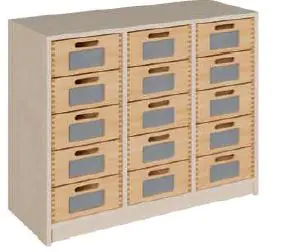 Schrank mit 15 Massivholzschübe mit Sichtfenster - Kästen Buche Massivholz aus der Kategorie Regale mit Materialkästen